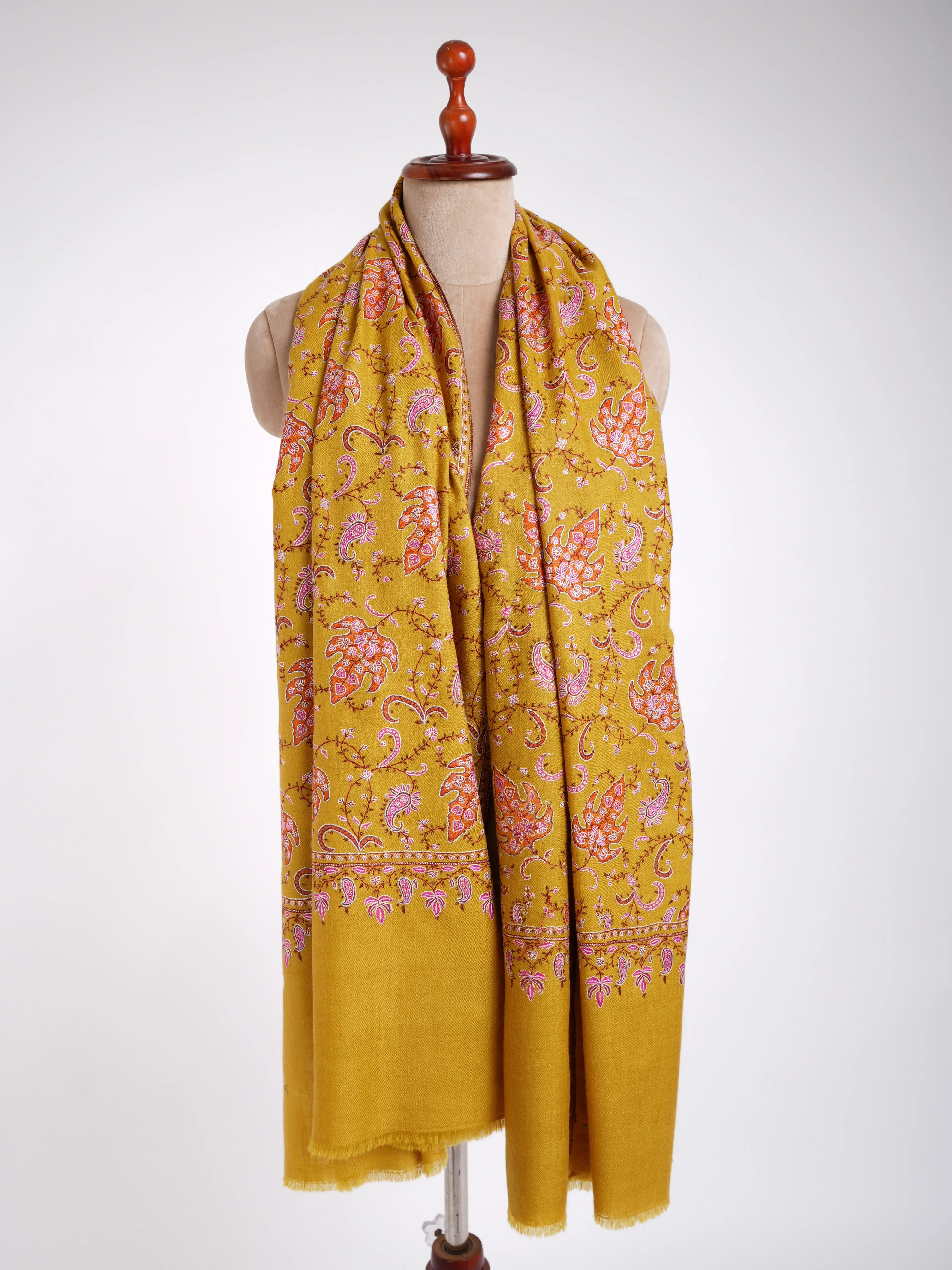 Sozni Jalldar Hand Embroidered Pashmina Shawl Gold