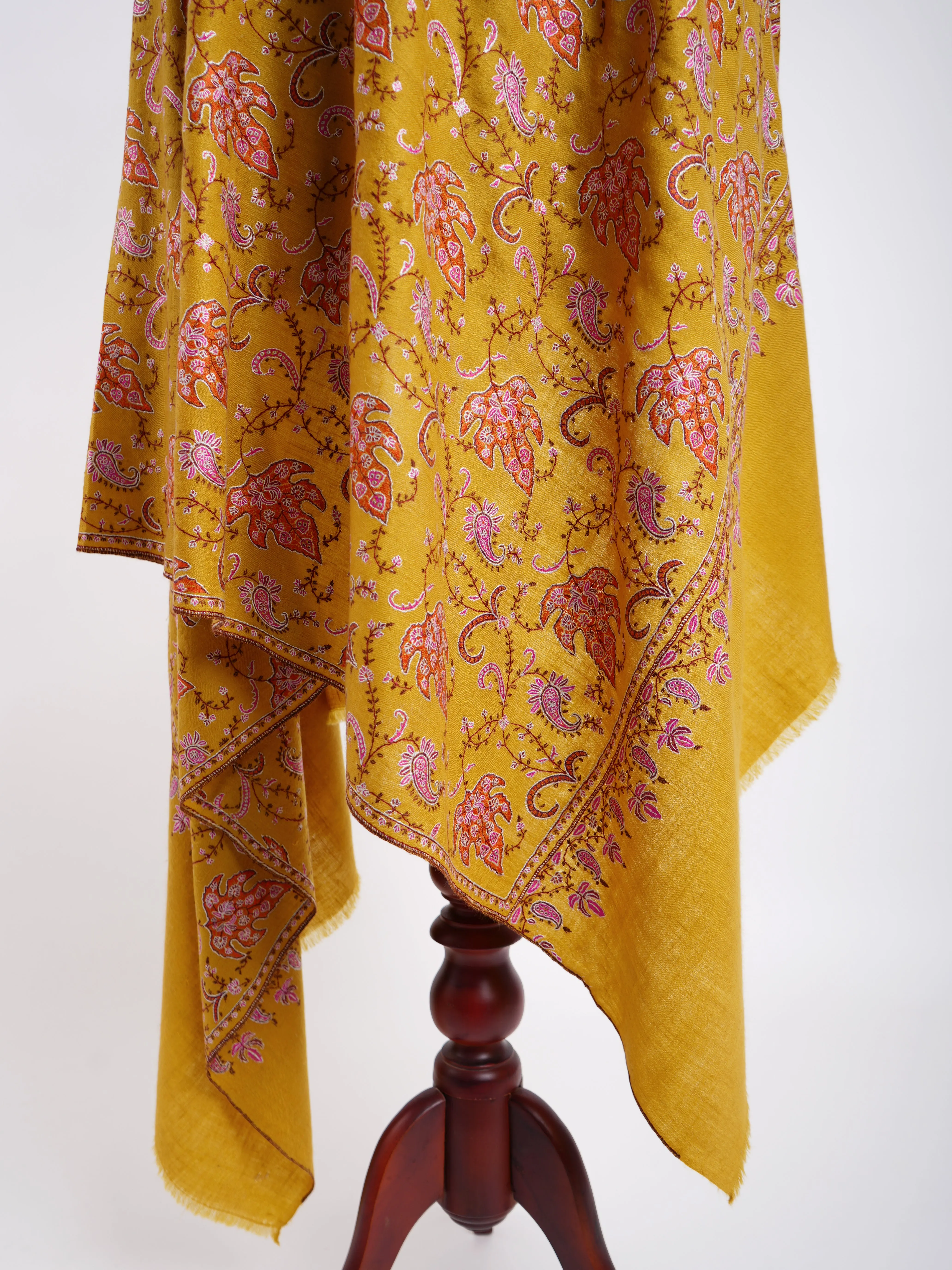 Sozni Jalldar Hand Embroidered Pashmina Shawl Gold