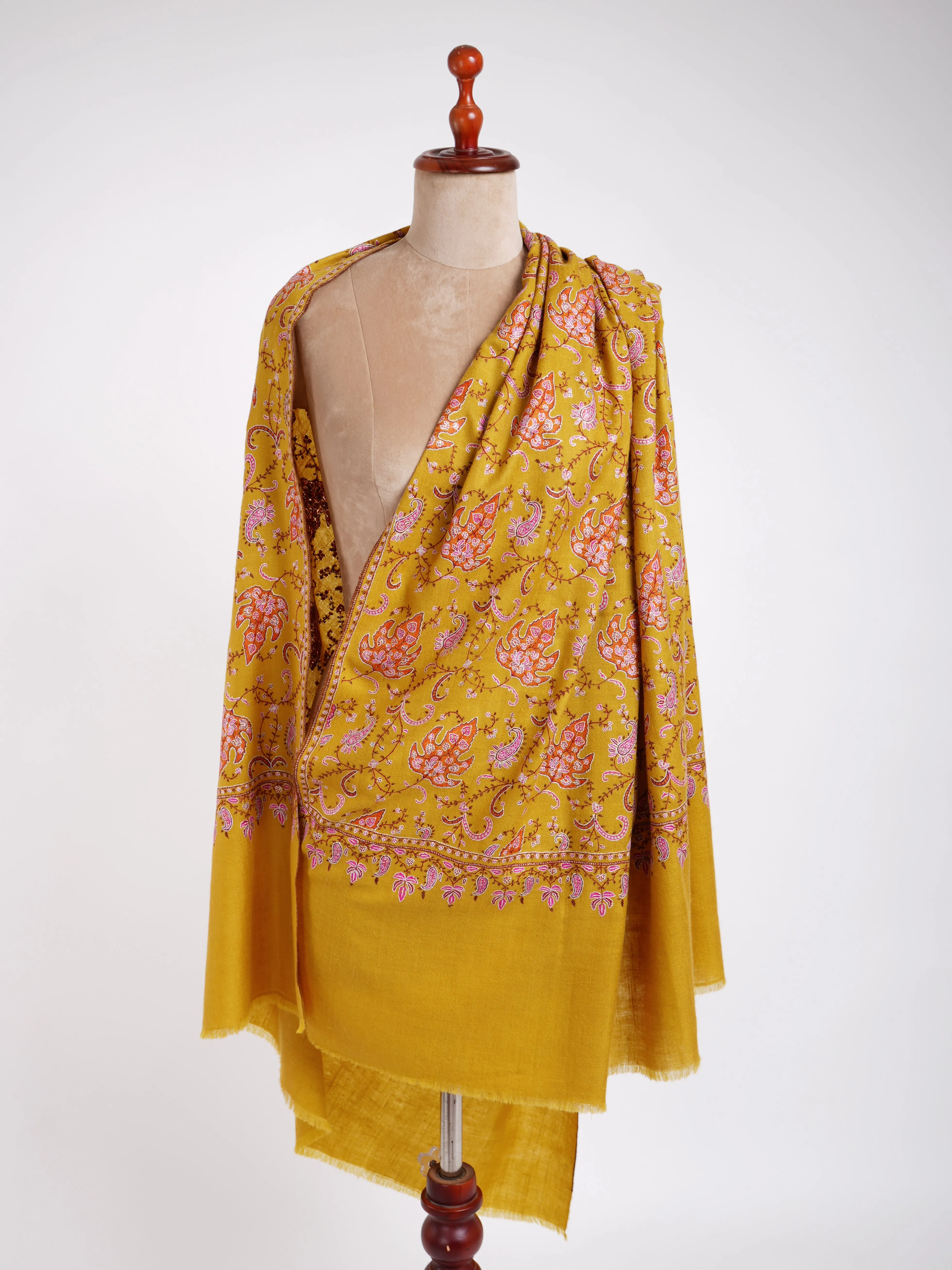 Sozni Jalldar Hand Embroidered Pashmina Shawl Gold