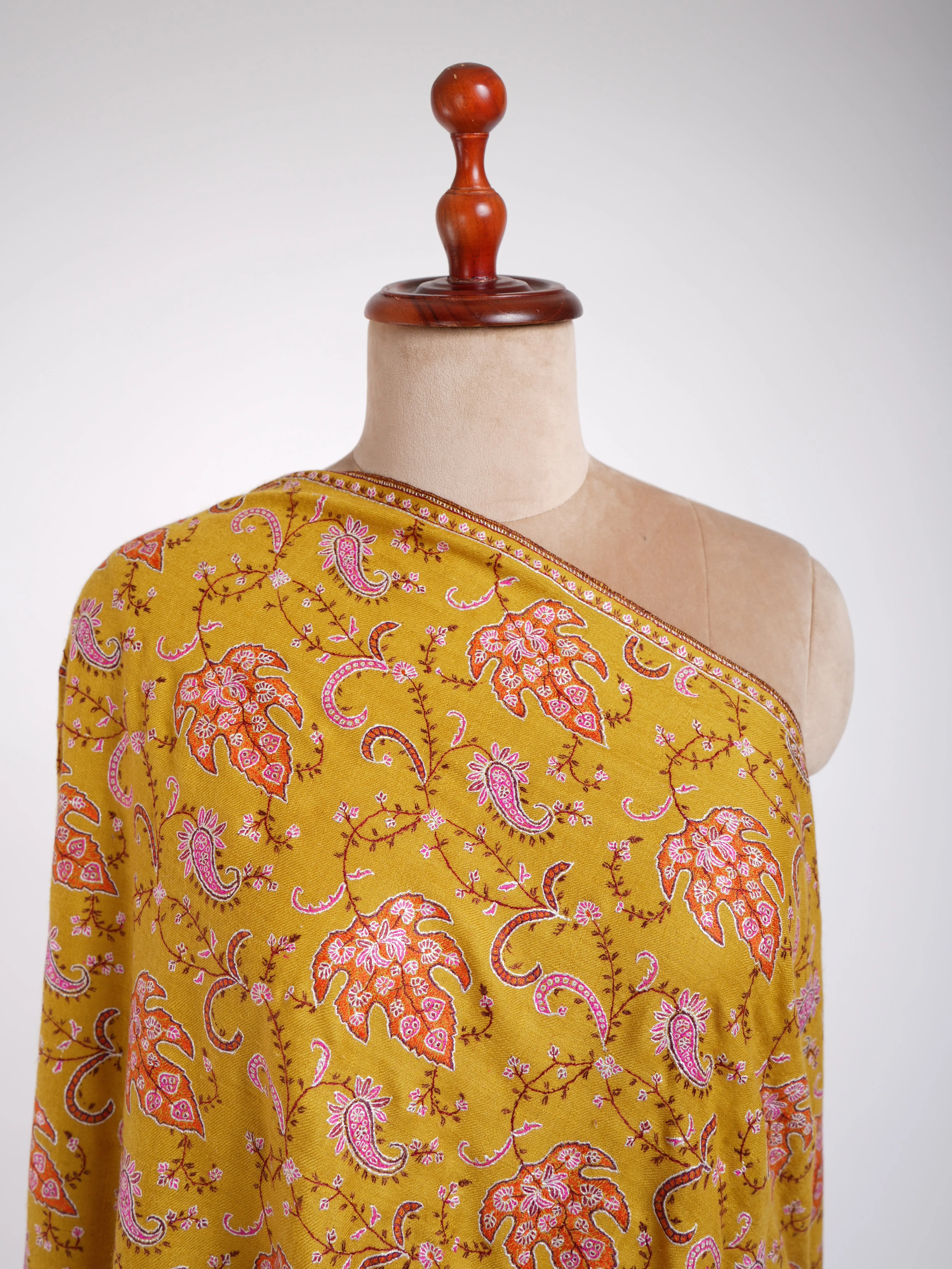 Sozni Jalldar Hand Embroidered Pashmina Shawl Gold