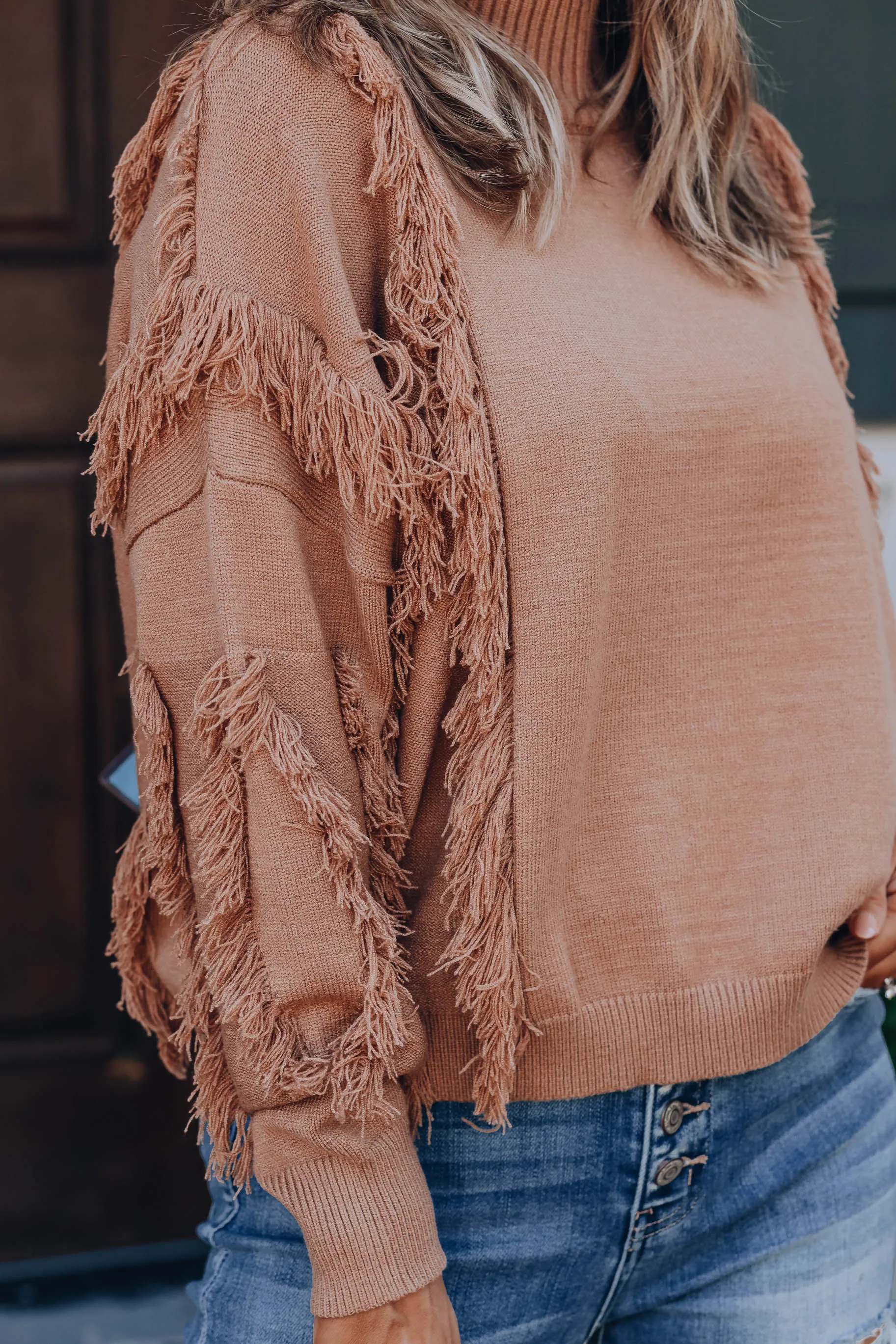 Spin Me Around Fringe Sweater - Camel