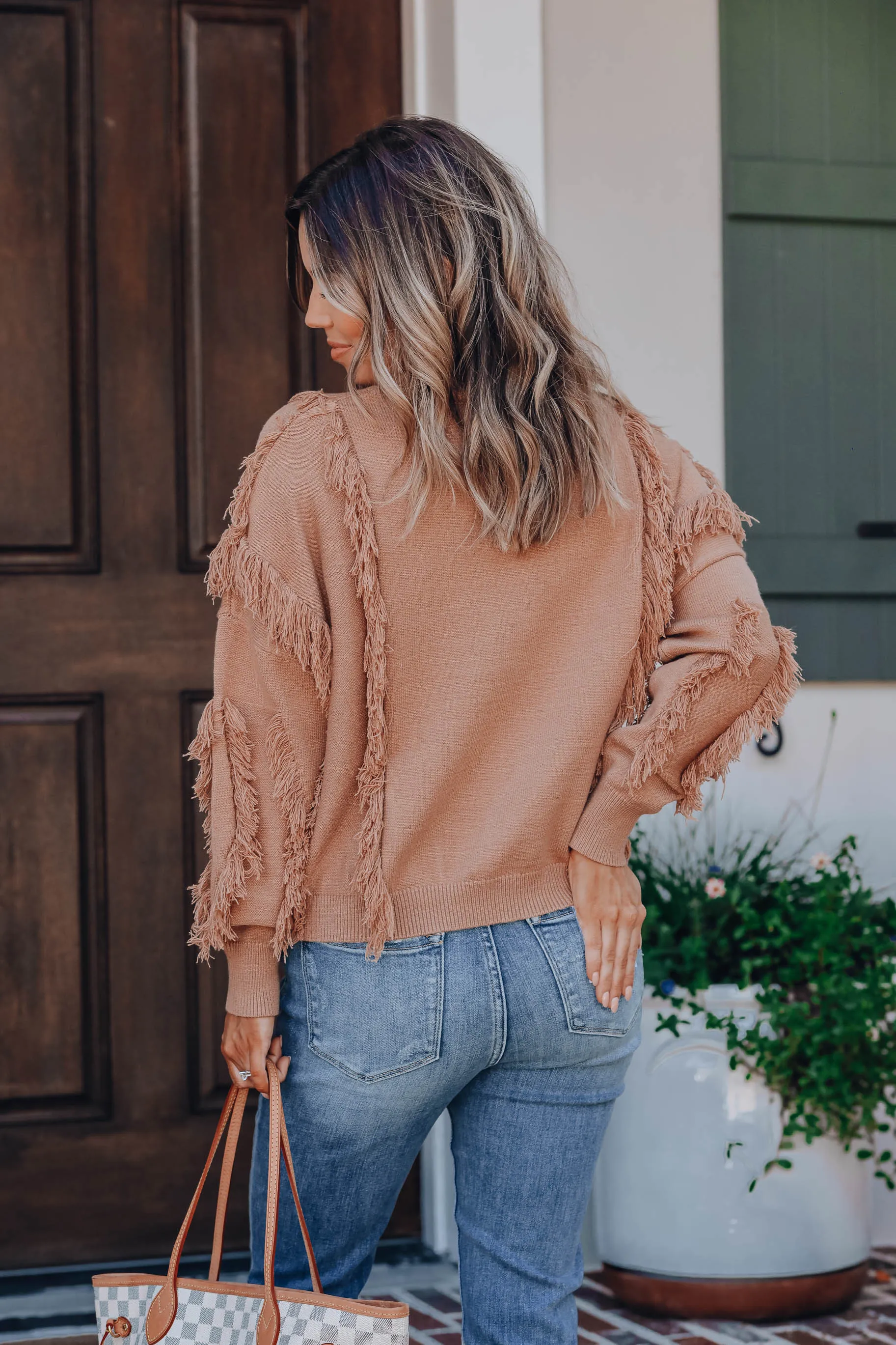 Spin Me Around Fringe Sweater - Camel