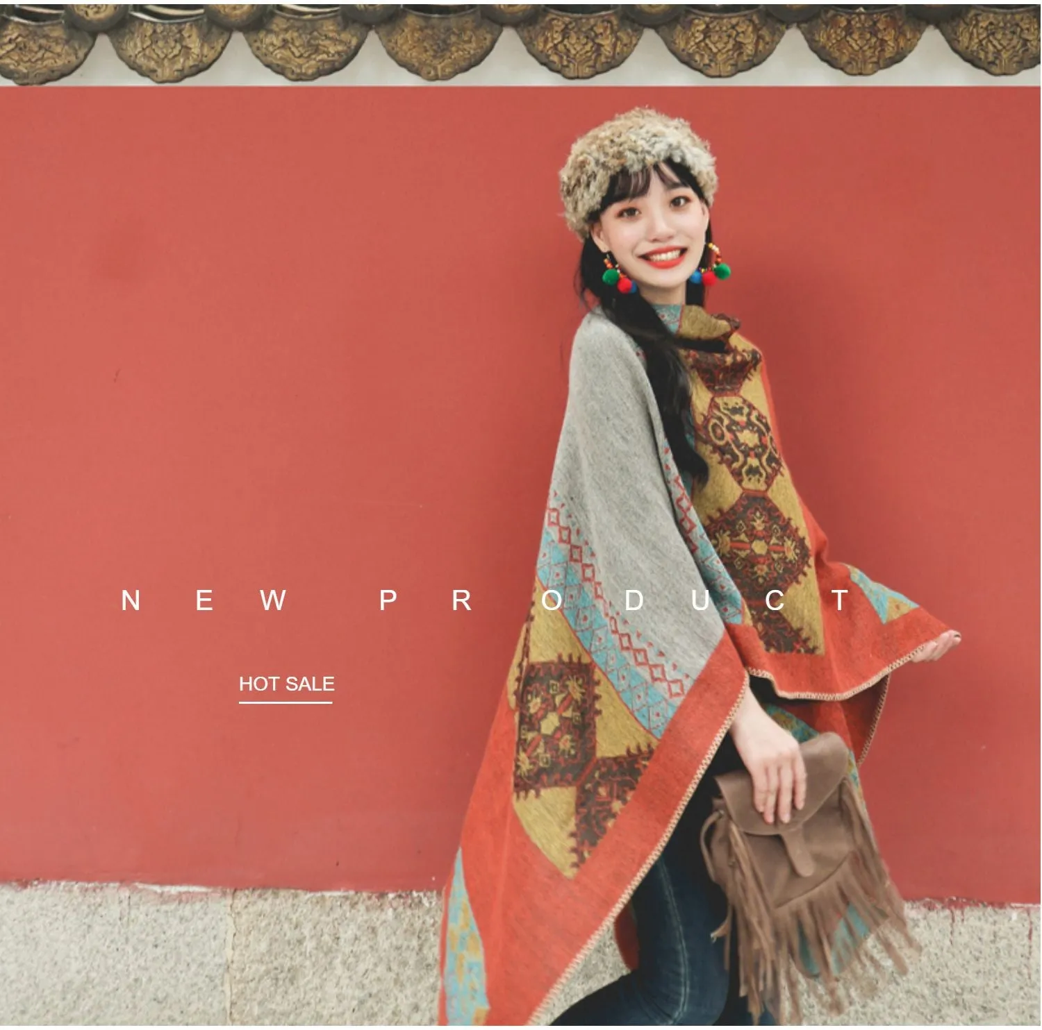 Spring and autumn ethnic style Cape travel warm Tibet imitation cashmere cape oversized Cape scarf