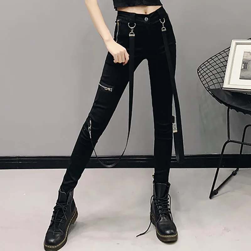 Strap Zipper Skinny Pants SD00429