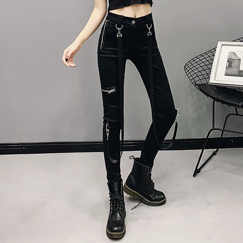 Strap Zipper Skinny Pants SD00429