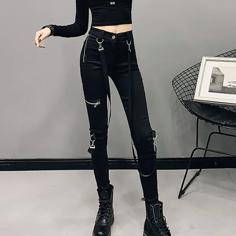 Strap Zipper Skinny Pants SD00429