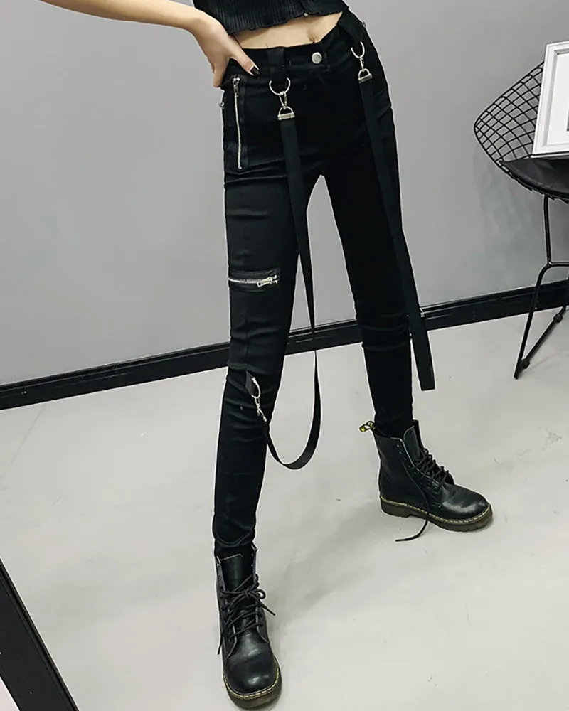 Strap Zipper Skinny Pants SD00429