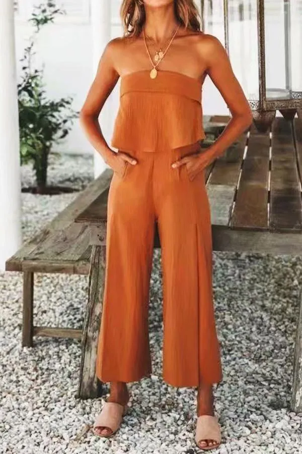 Strapless Widw Leg Jumpsuit