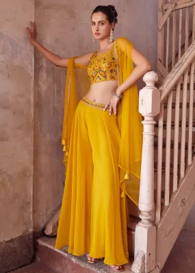 Stunning Yellow Designer Crop Top Style Sharara Suit