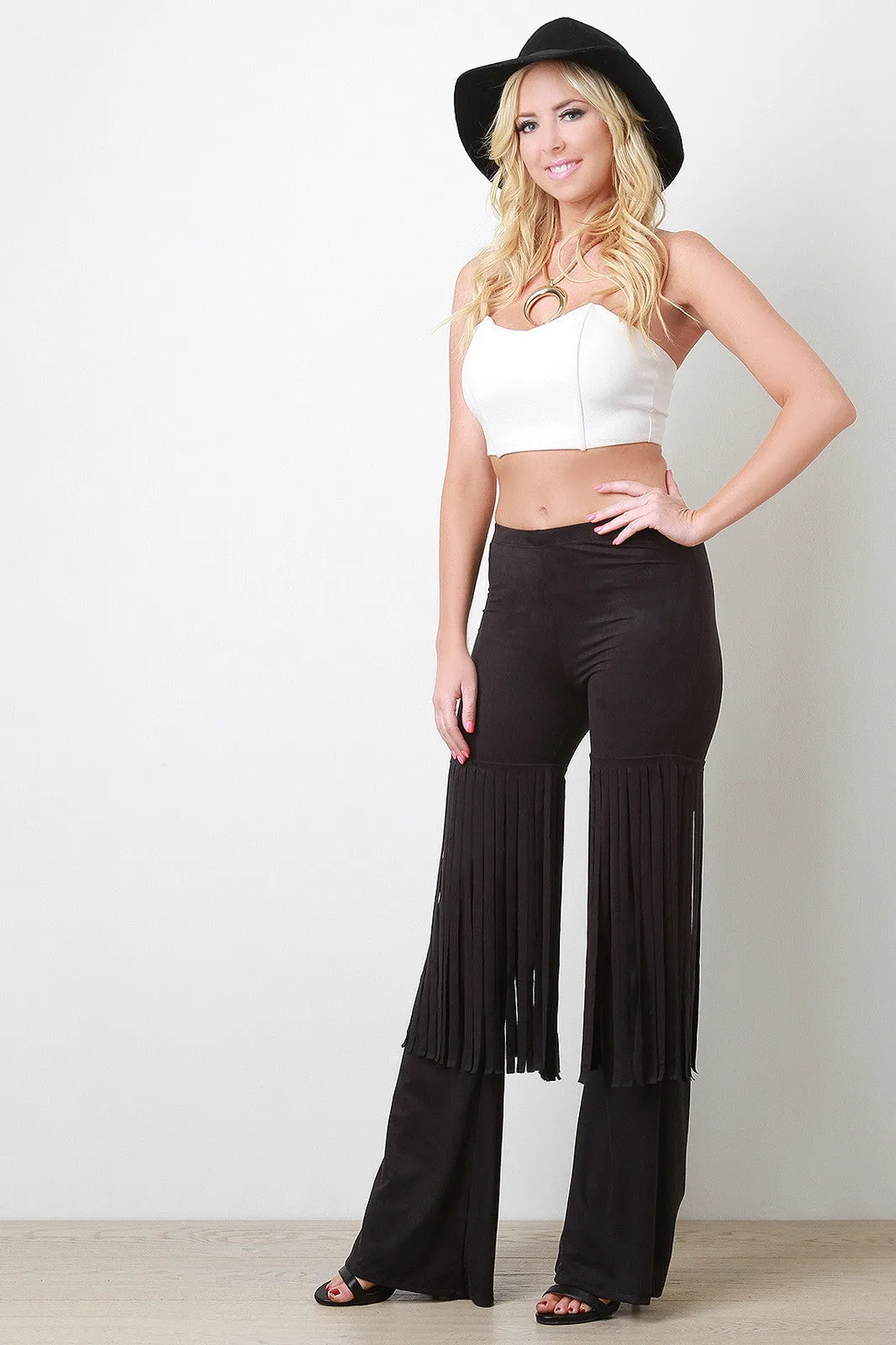 Suede Fringe Flared Bottom Pants