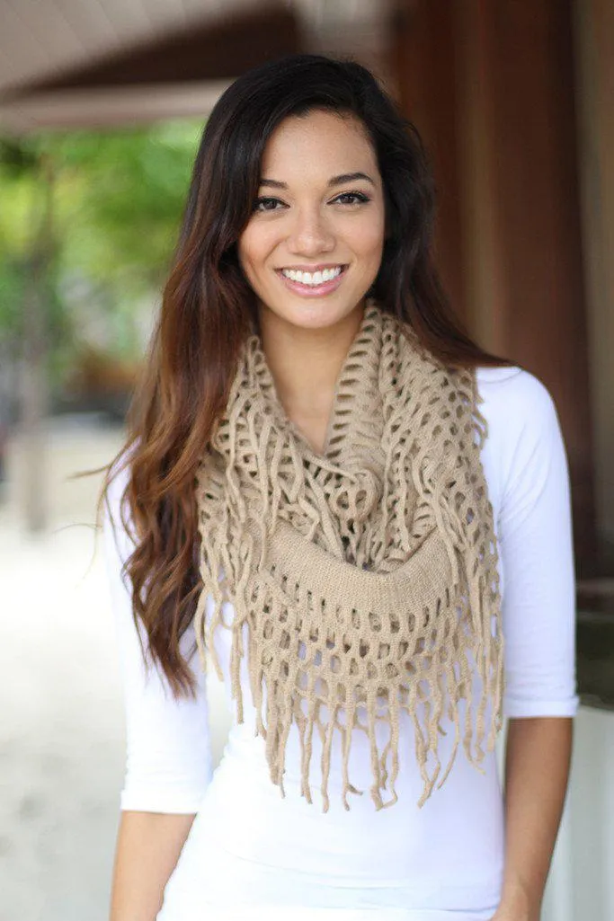 Taupe Infinity Fringe Scarf