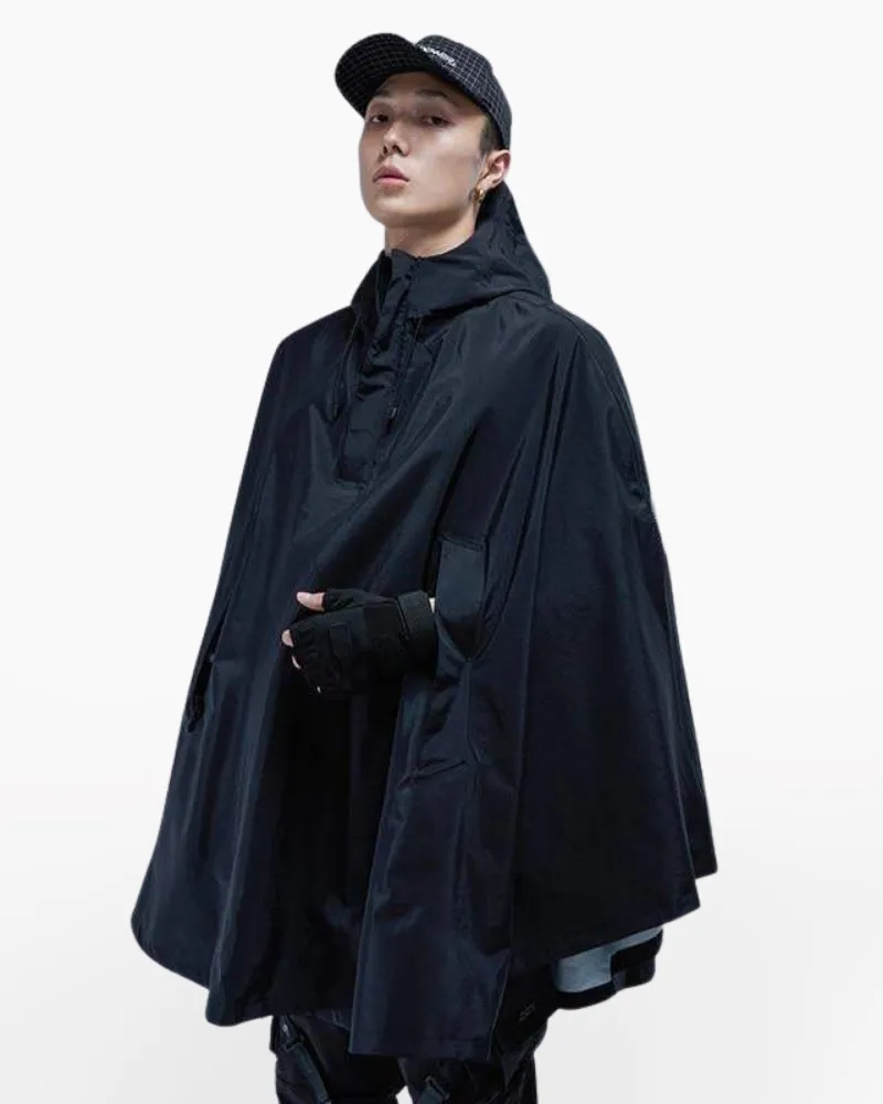 Techwear Black cape jacket