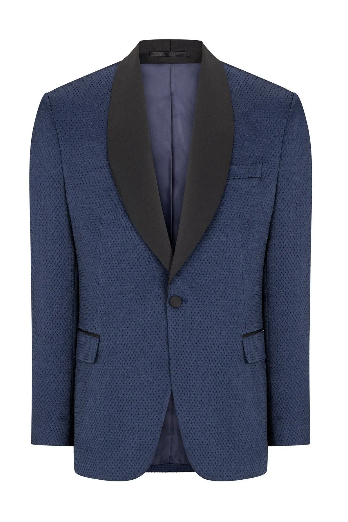 Textured Stretch Wide Shawl Lapel Tuxedo- Navy