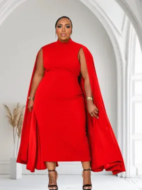 The Stella Cape Plus Size Midi Dress - Red