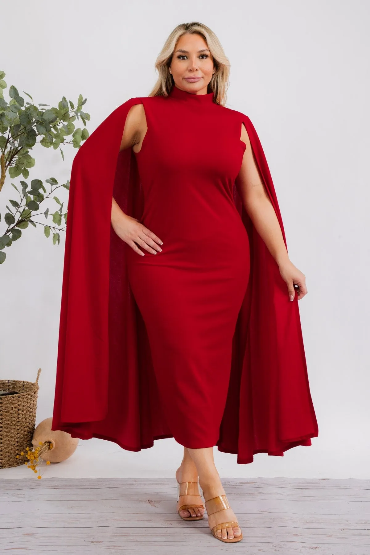 The Stella Cape Plus Size Midi Dress - Red