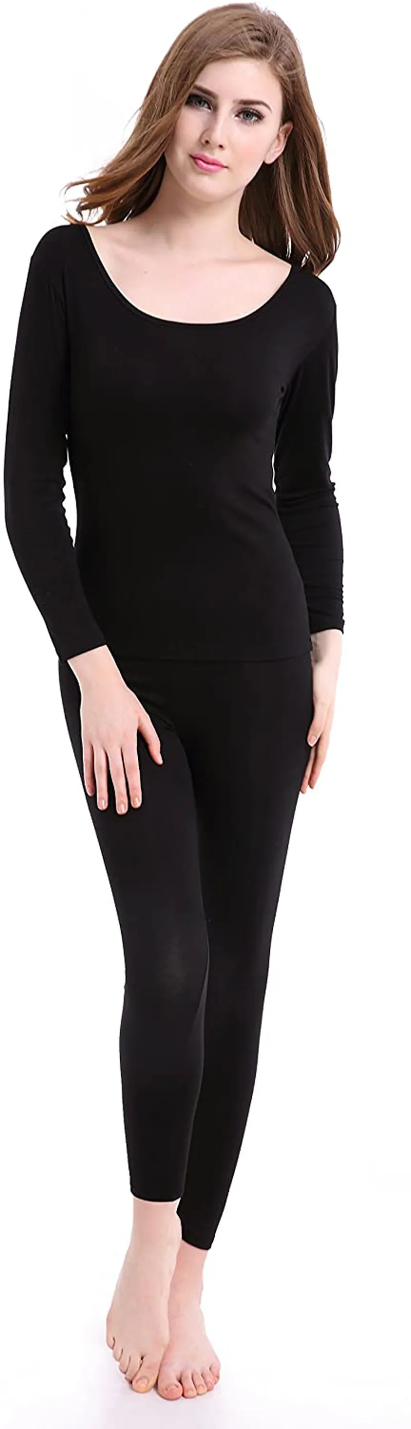 Thermal Underwear Women Long - Scoop Neck Ultra - Thin Johns Set Top & Bottom