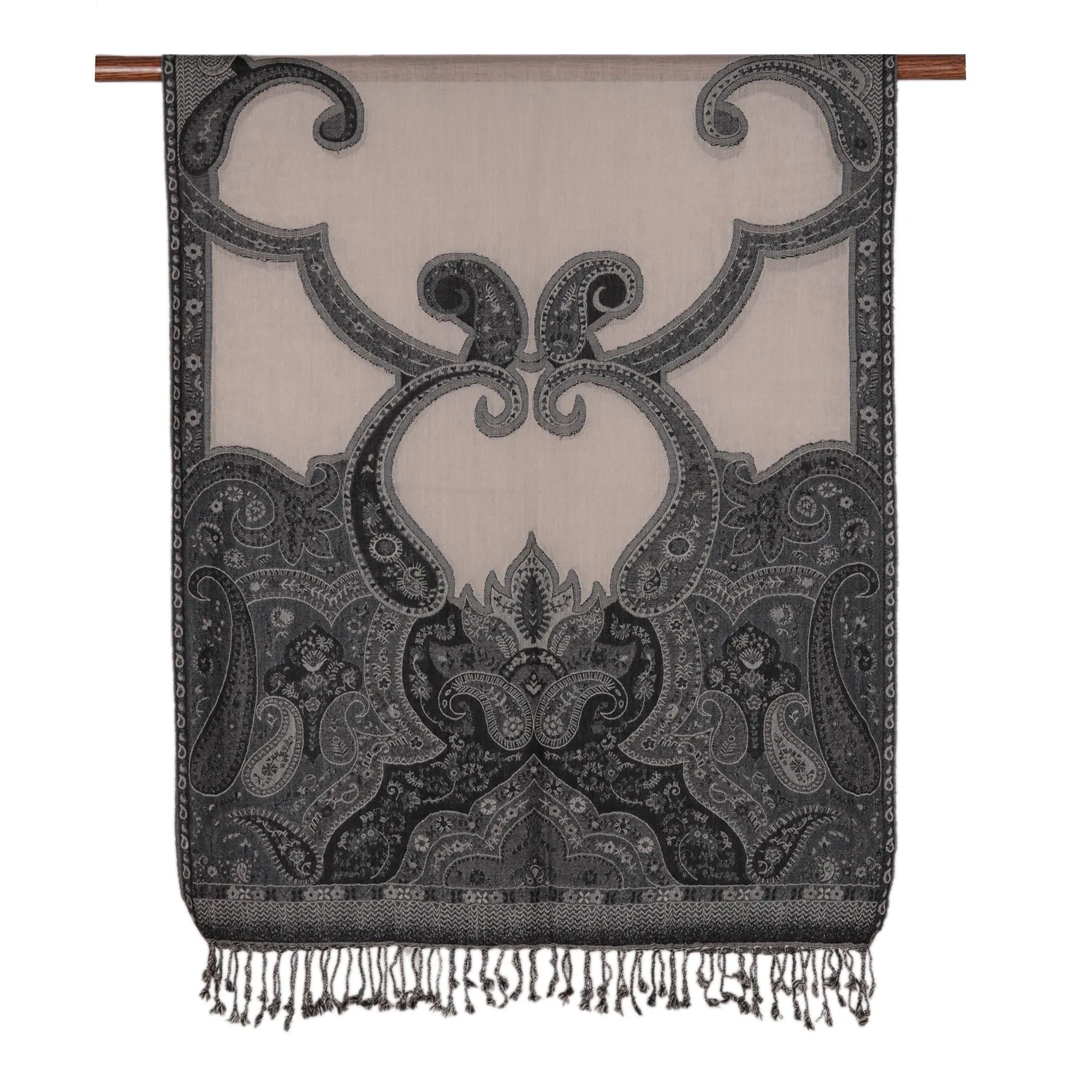 Tri-Tone Paisley Pattern Jamawar Wool Shawl from India - Paisley Subtlety | NOVICA