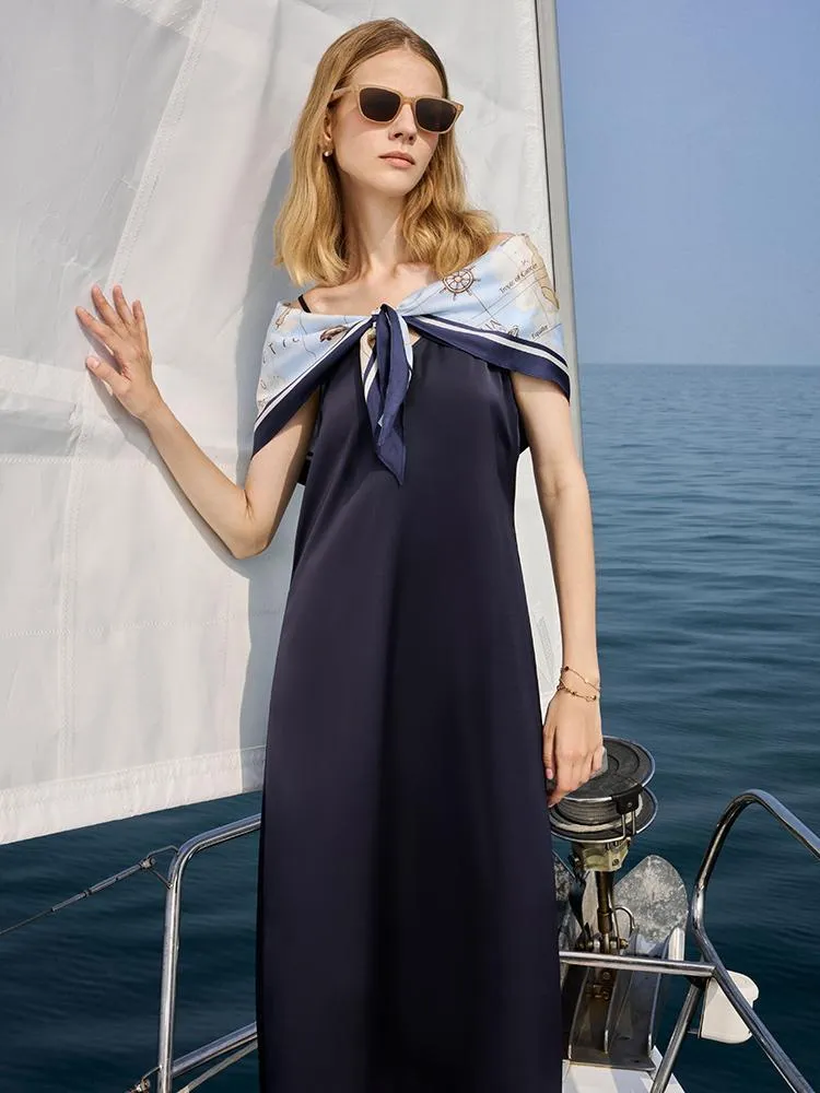 Triacetate Spaghetti Strap Dress And Map Silk Scarf Two-Piece Set