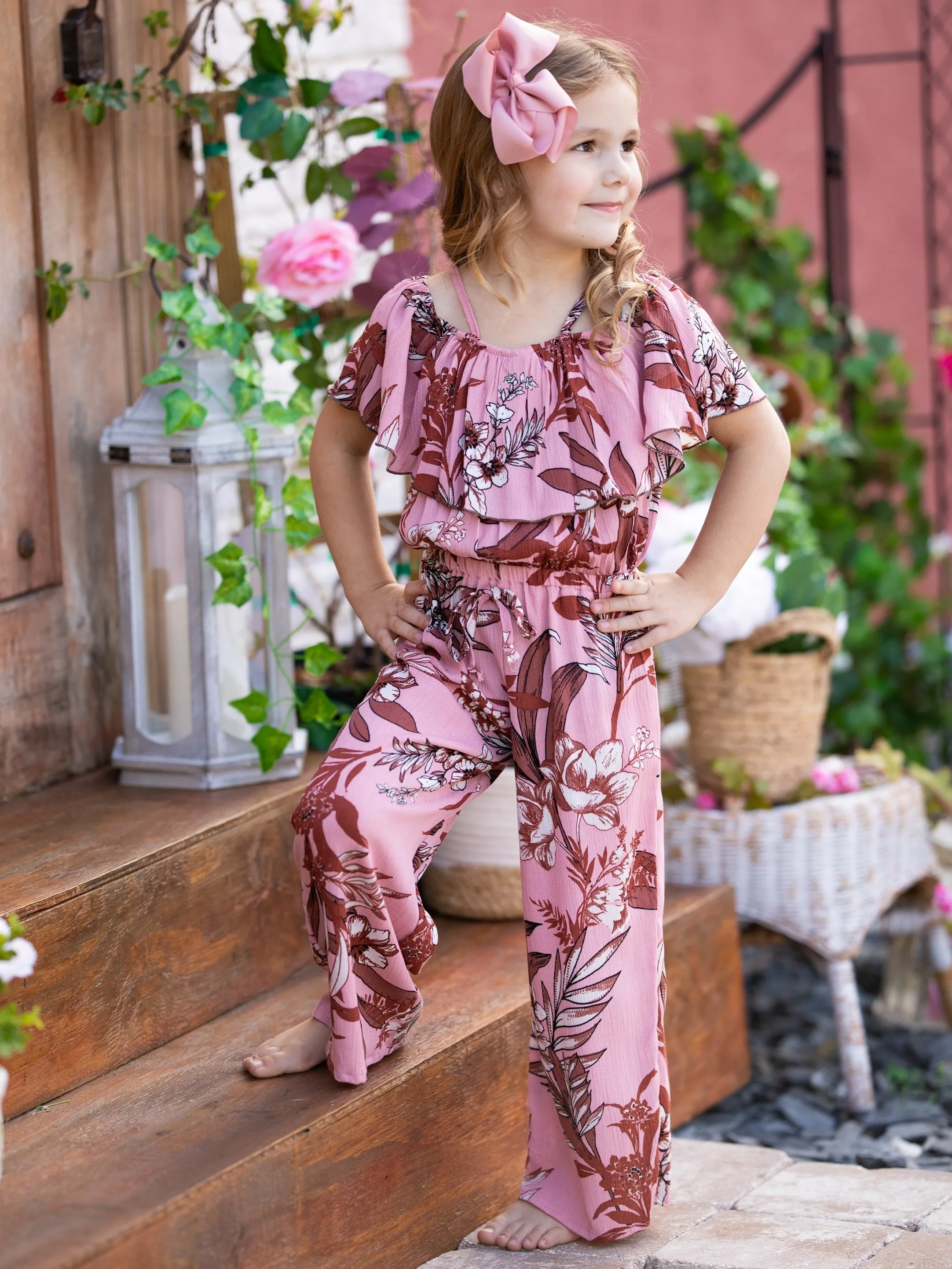 Tropical Princess Cold Shoulder Jumpsuit