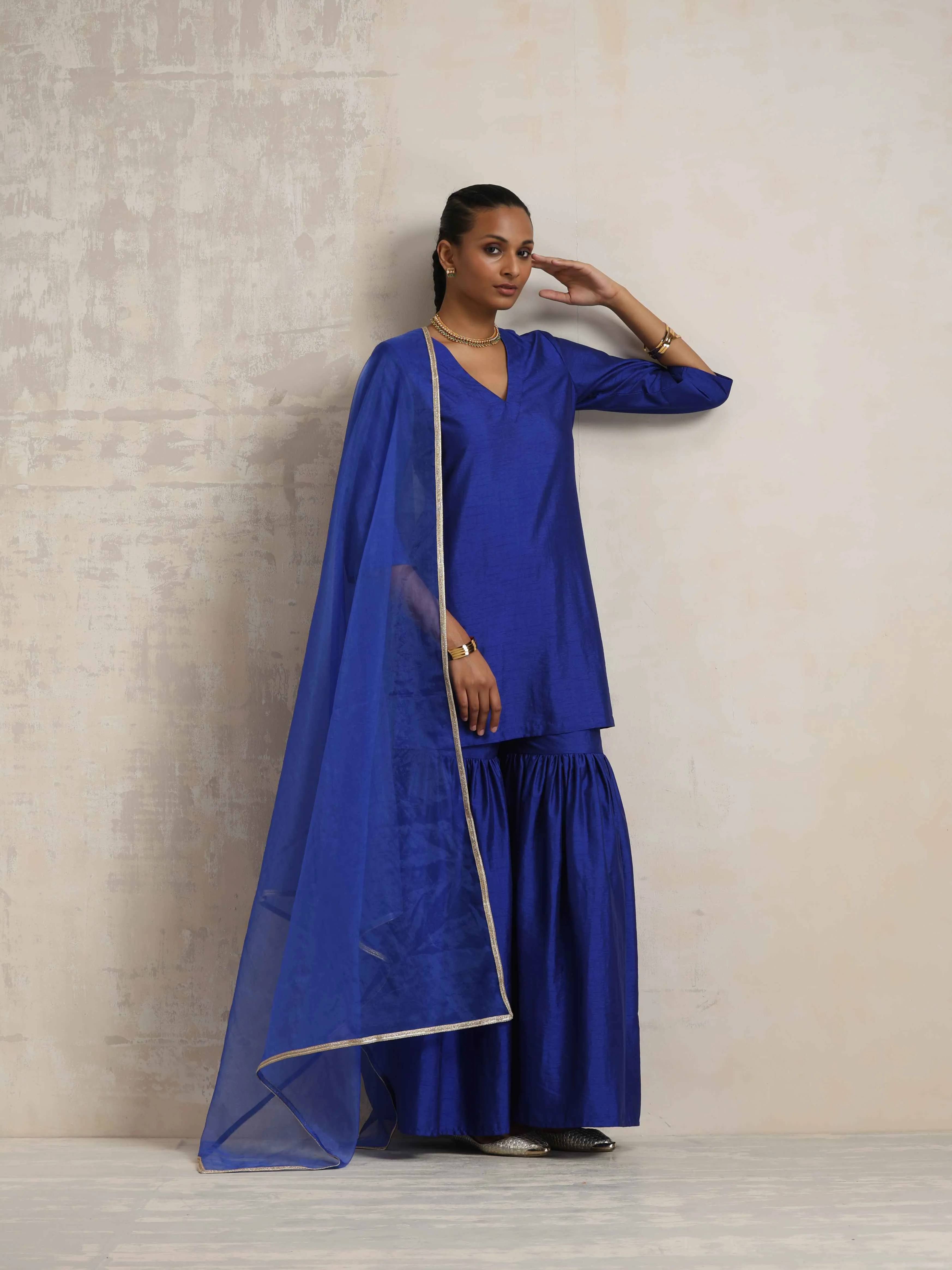 trueBrowns Electric Blue Sharara Dupatta Set