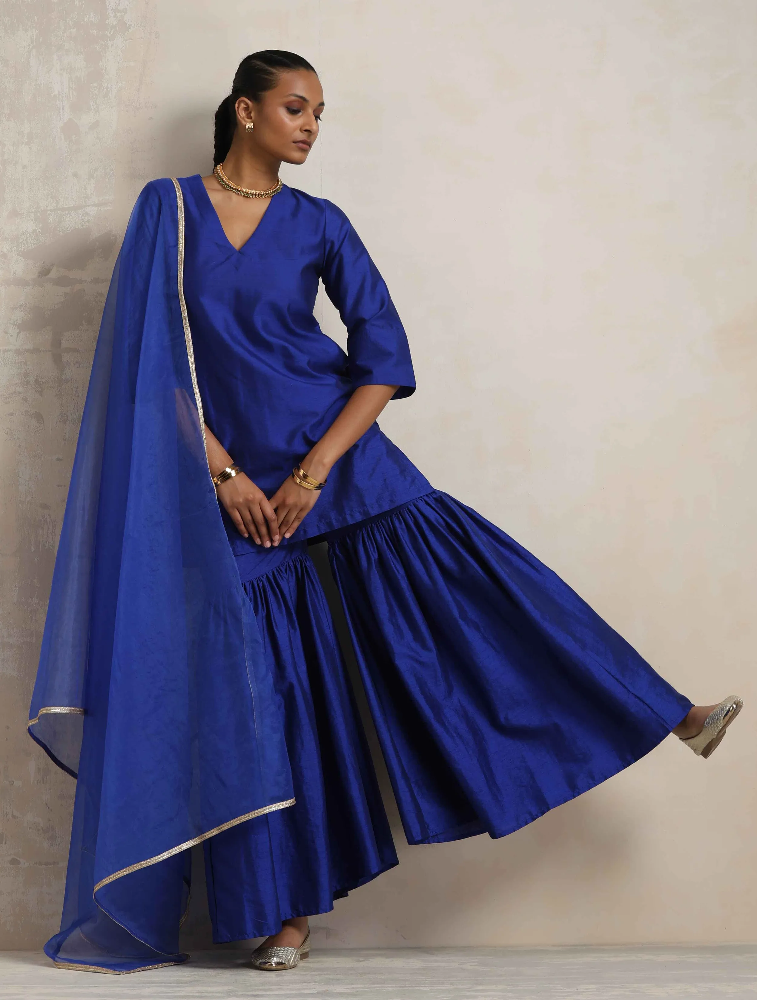 trueBrowns Electric Blue Sharara Dupatta Set