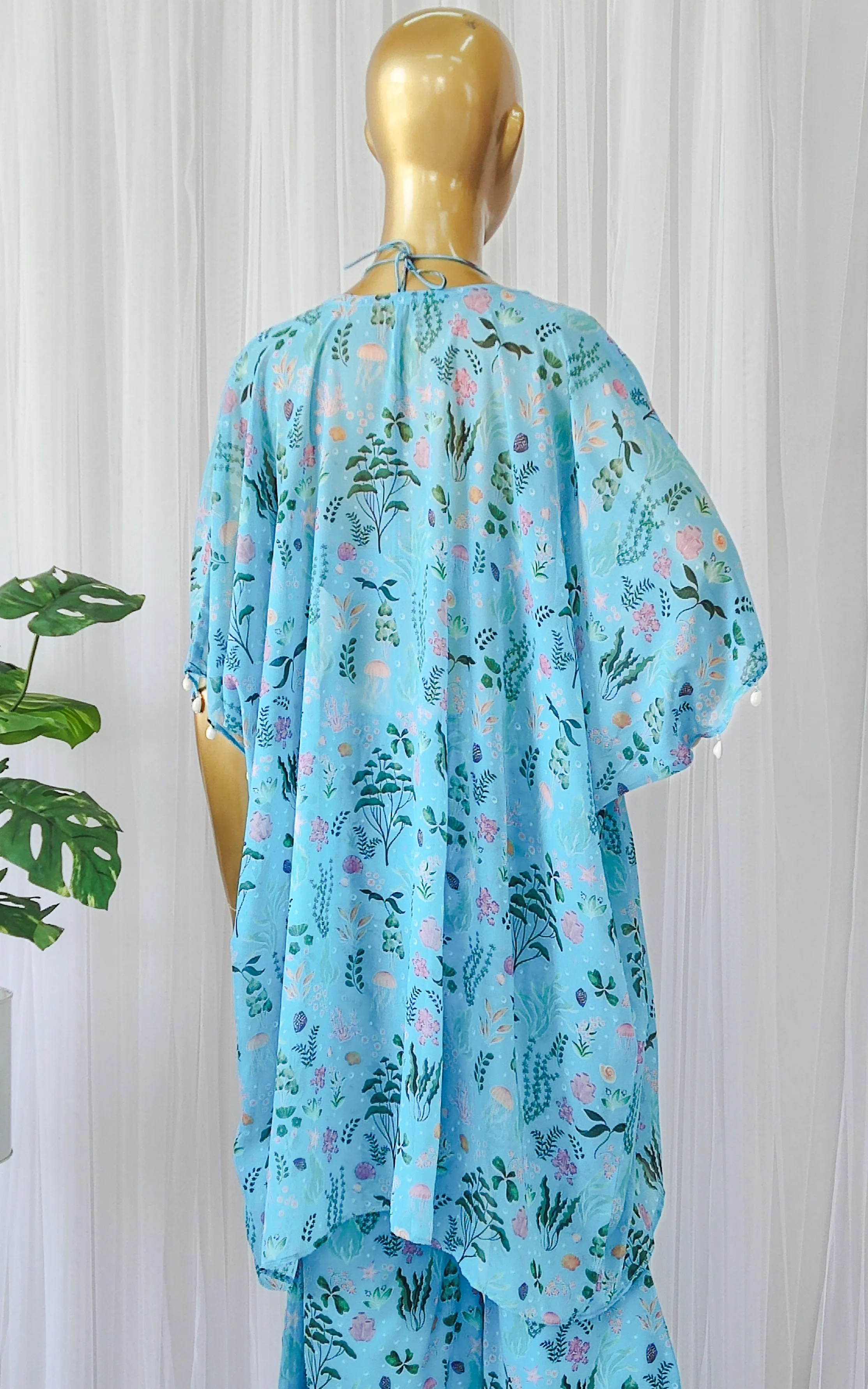 Turquoise Aquatic Print Georgette Jacket & Pant Co-ord Set