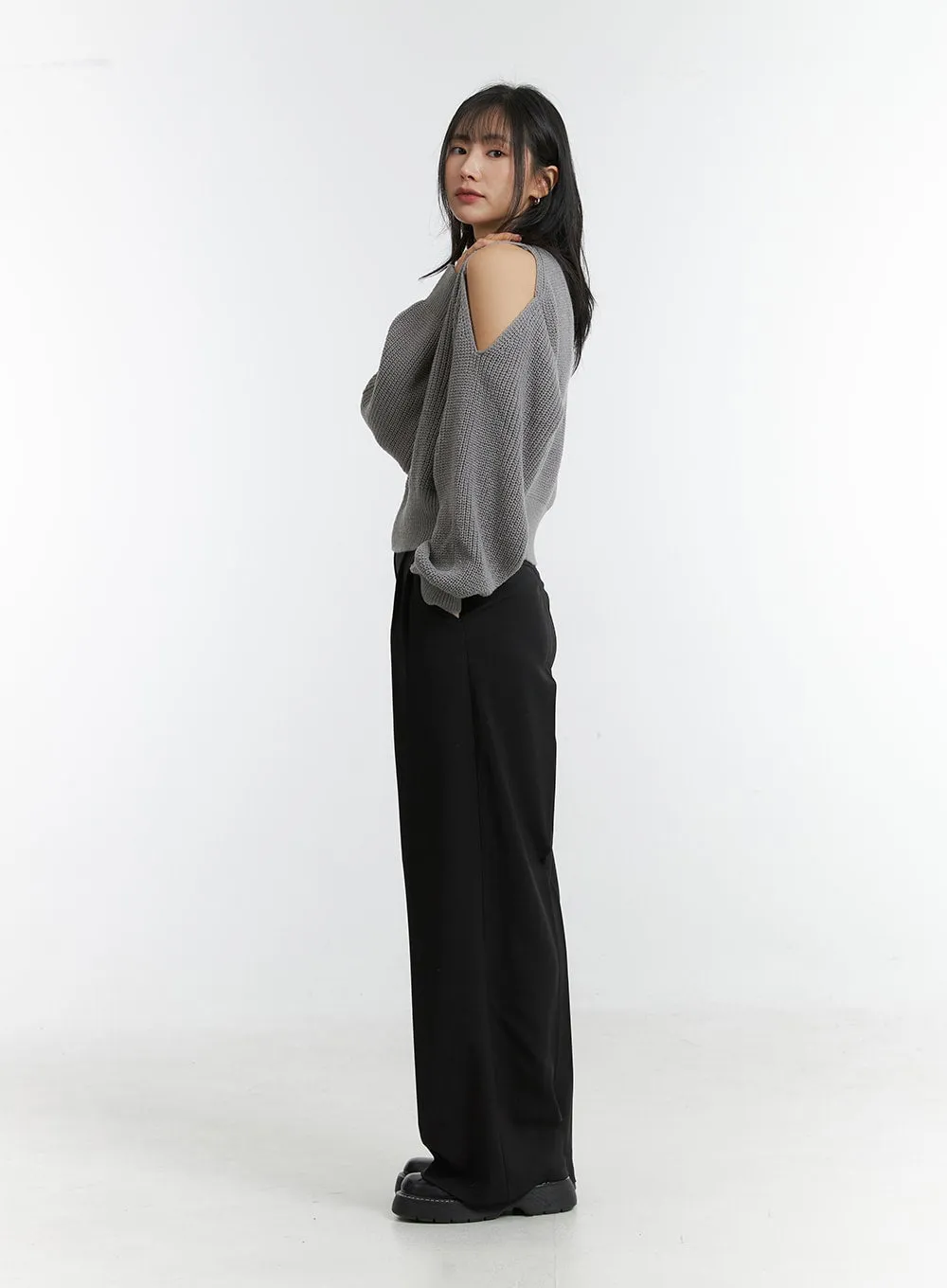 Unbalanced Opening Shoulder Knit Sweater OD308