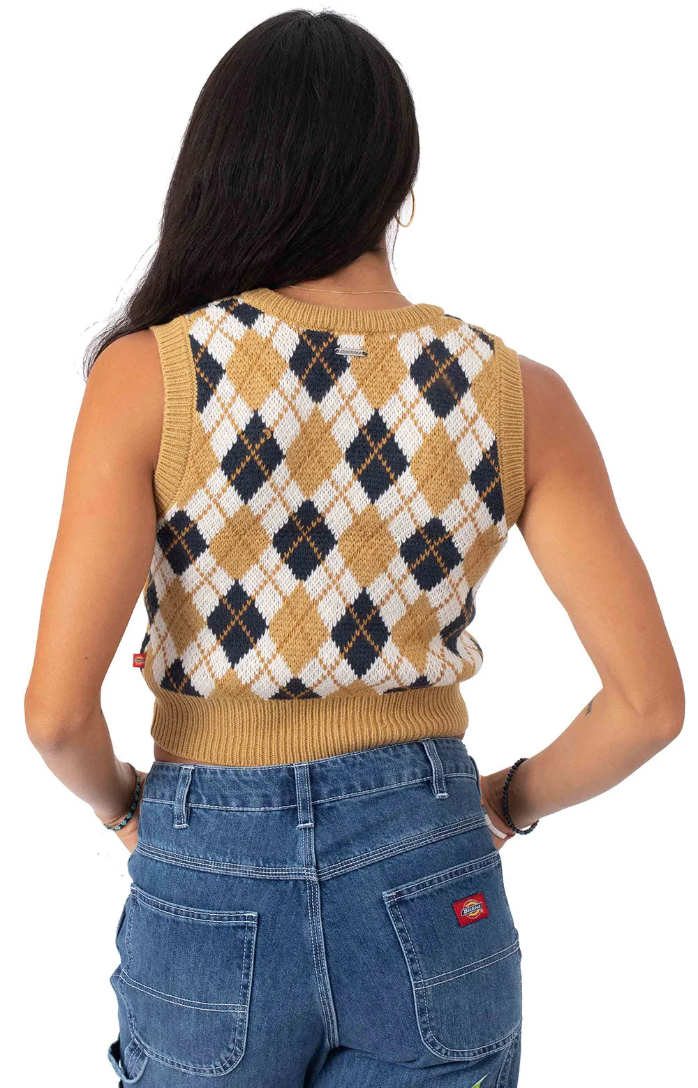 V-Neck Sweater Vest - Ginger Cream Argyle