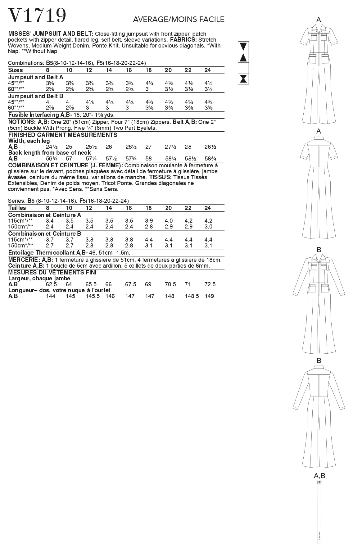 V1719 Misses' Jumpsuit & Belt