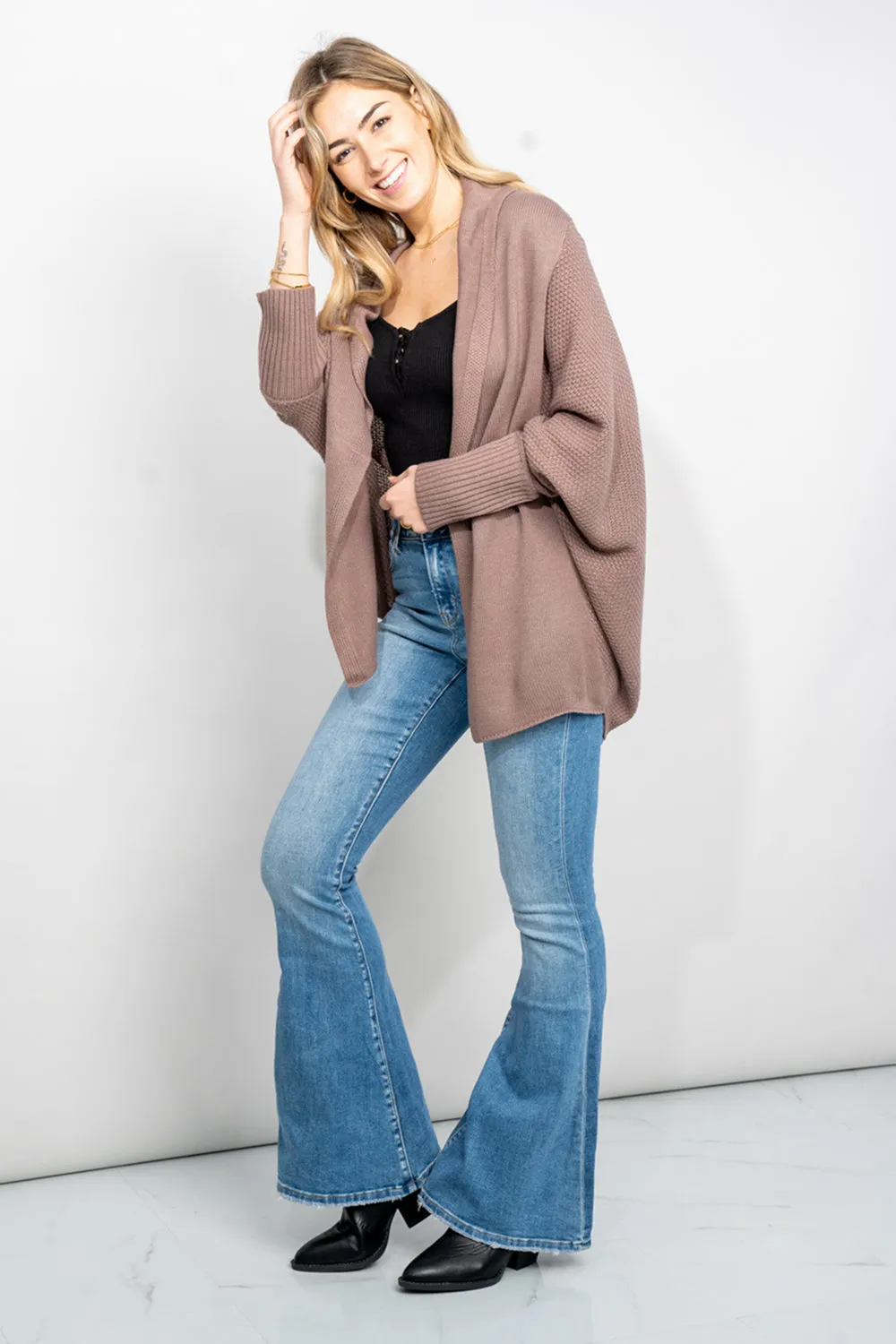 Very J Open Front Dolman Sleeve Longline Cardigan