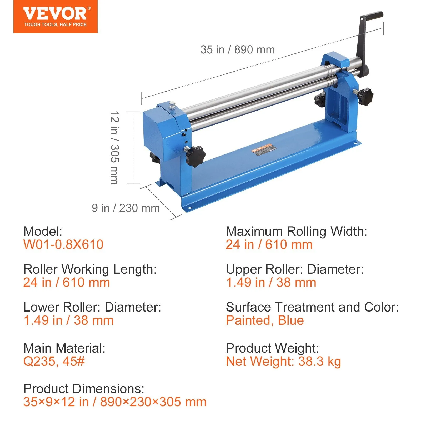 Vevor Slip Roll Machine 24" Forming Width 16 Gauge Capacity for Sheet Metal New