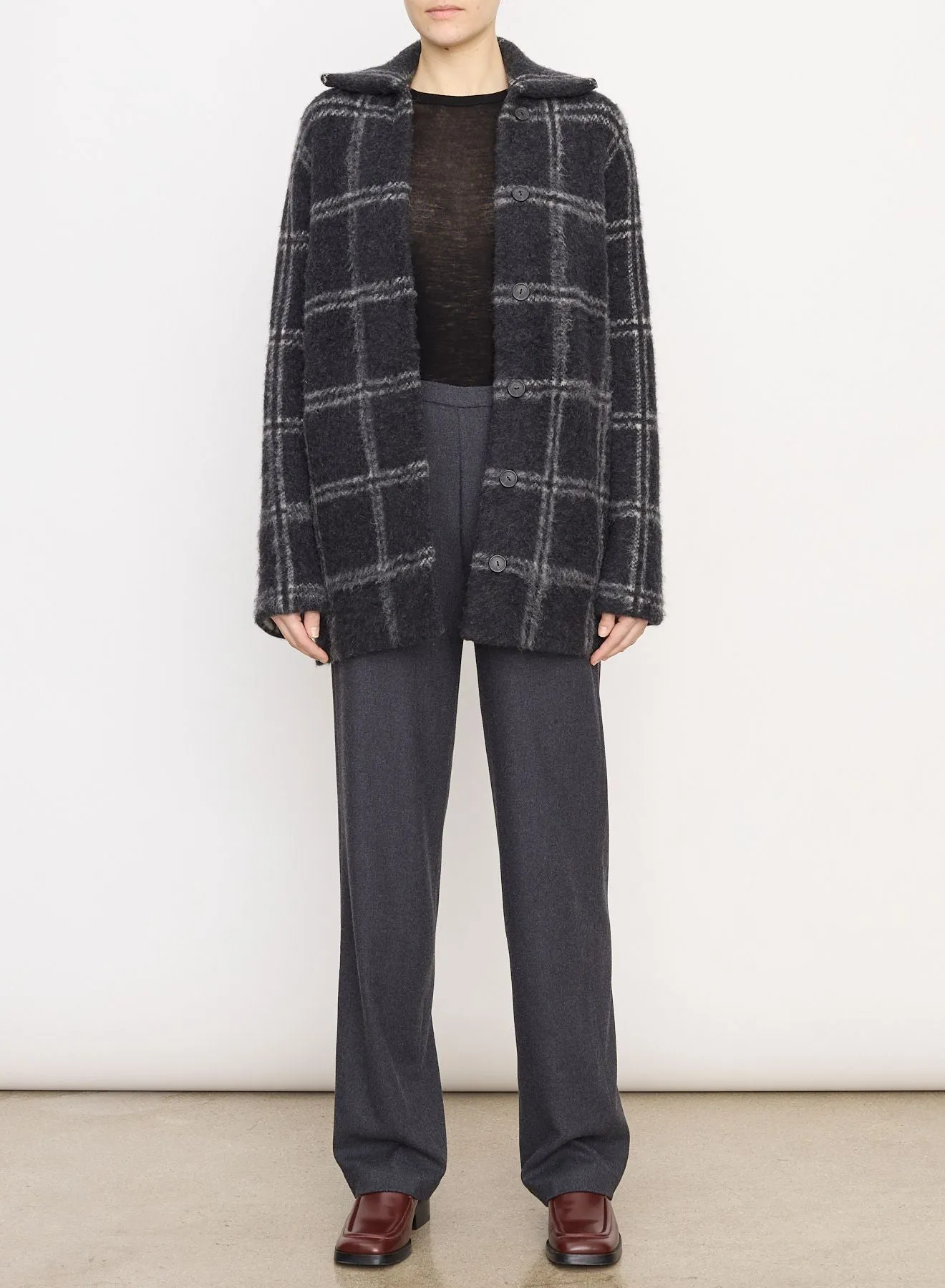 Vince Charcoal Alpaca and Wool Plaid Car Cardigan