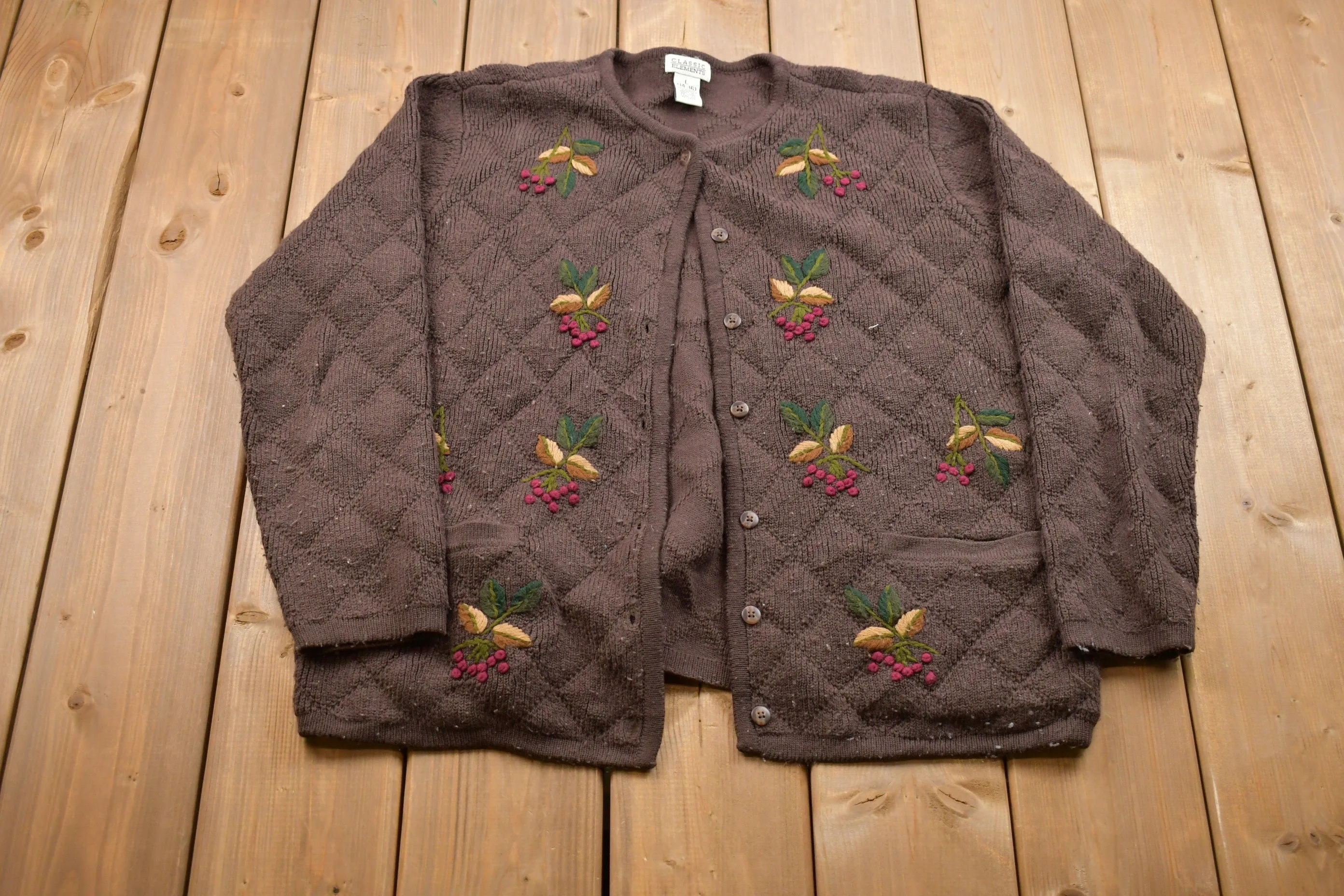 Vintage 1980s Classic Elements Berries Knitted Sweater