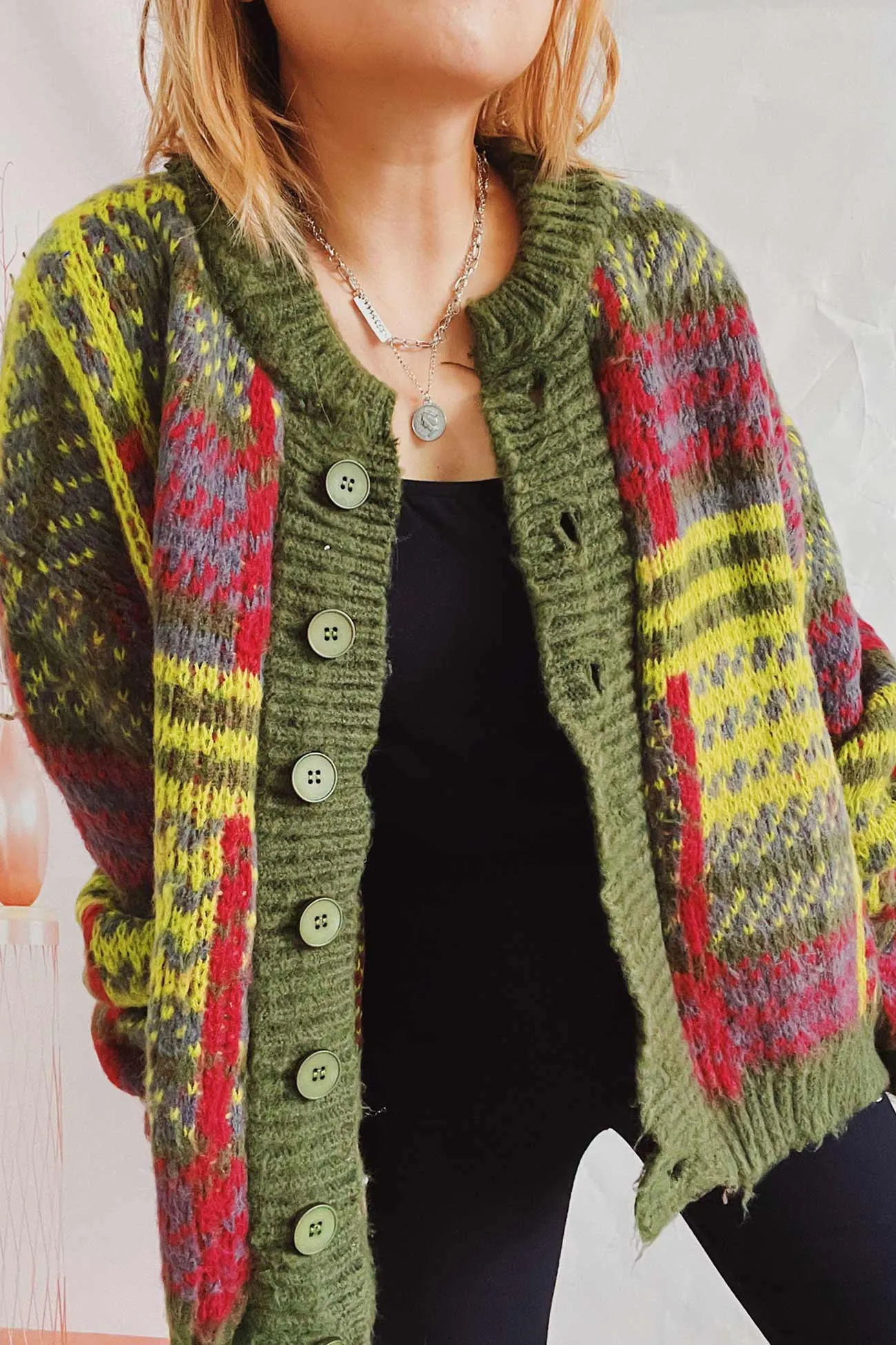 Vintage Contrast Striped Cardigan