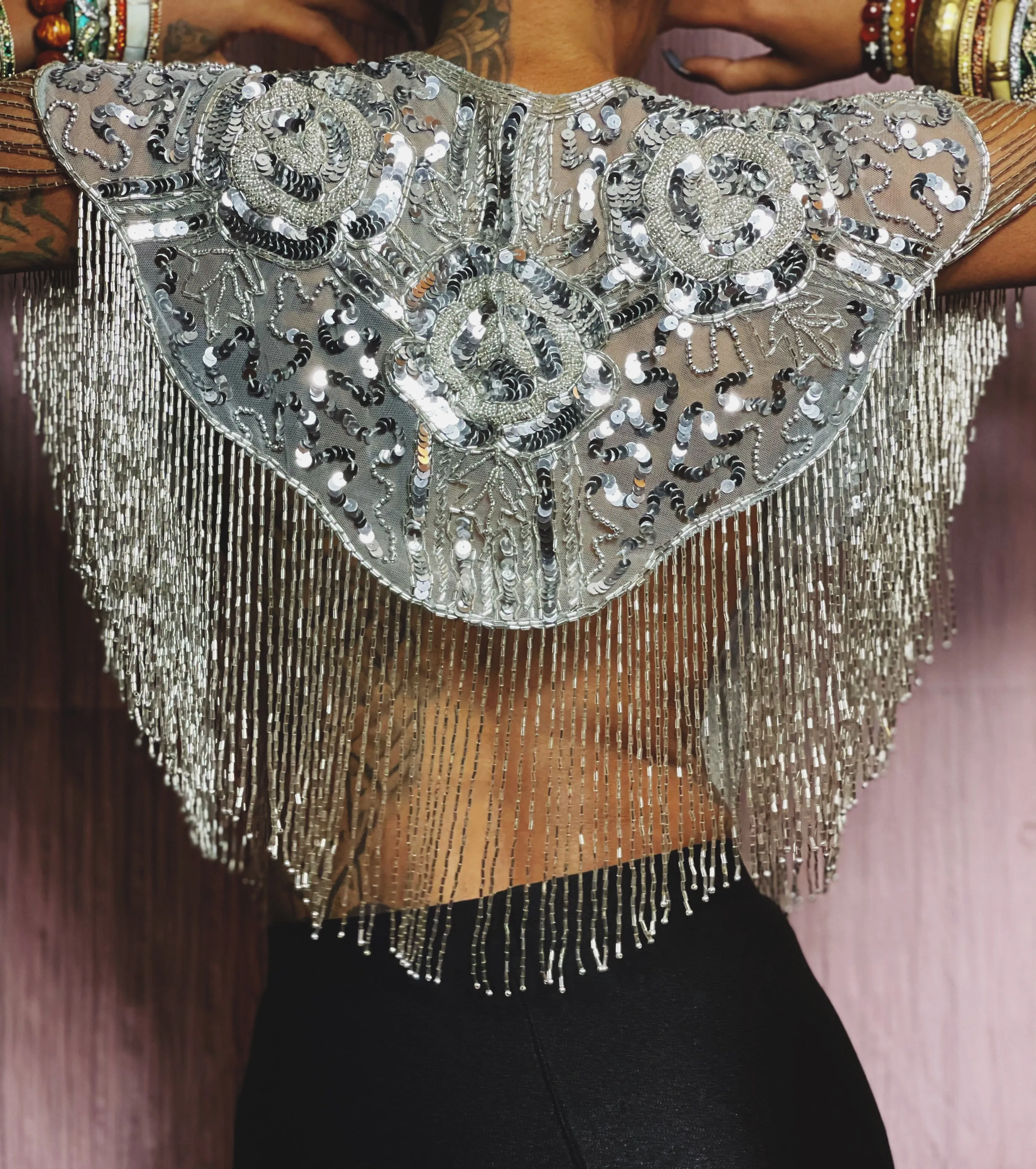 Vintage Sequin Shawl / Cape / Shoulder Applique