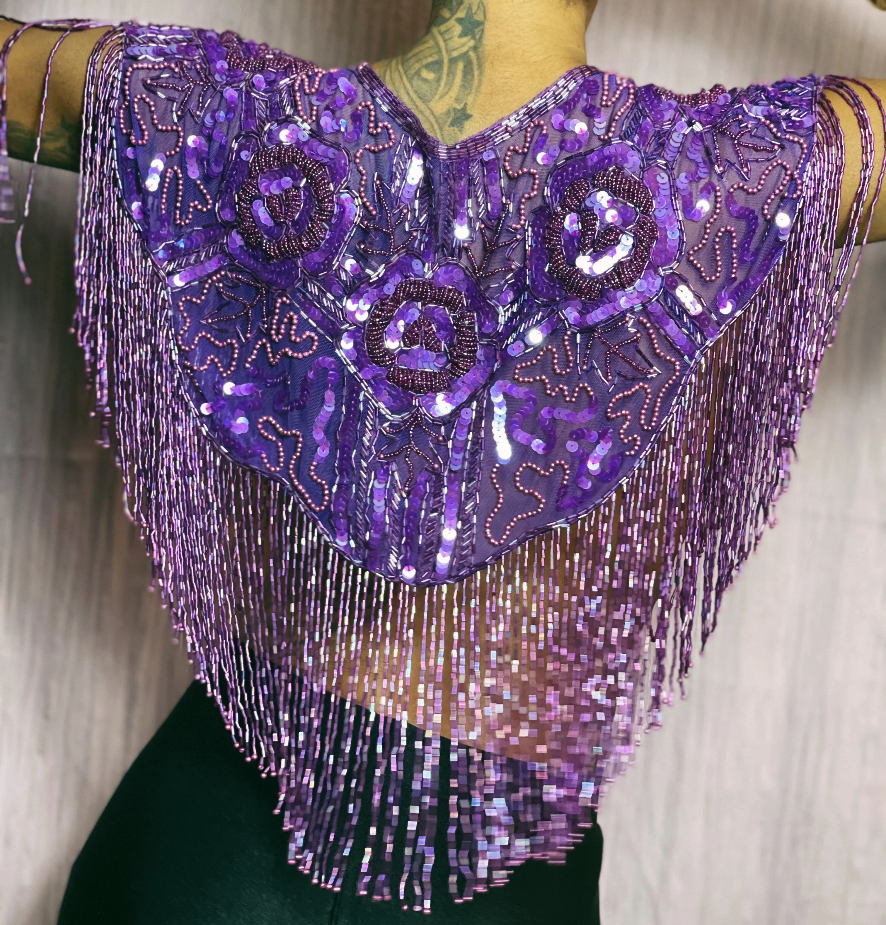 Vintage Sequin Shawl / Cape / Shoulder Applique