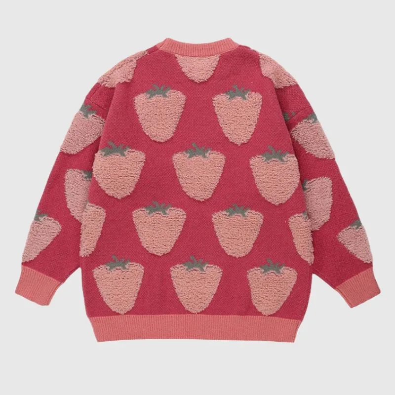 Vintage Strawberry Embroidered Sweater