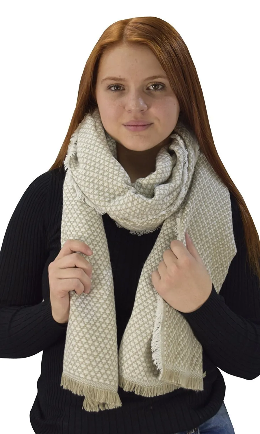 Warm Woven Oversized Basket Weave Blanket Scarf Shawl Beige