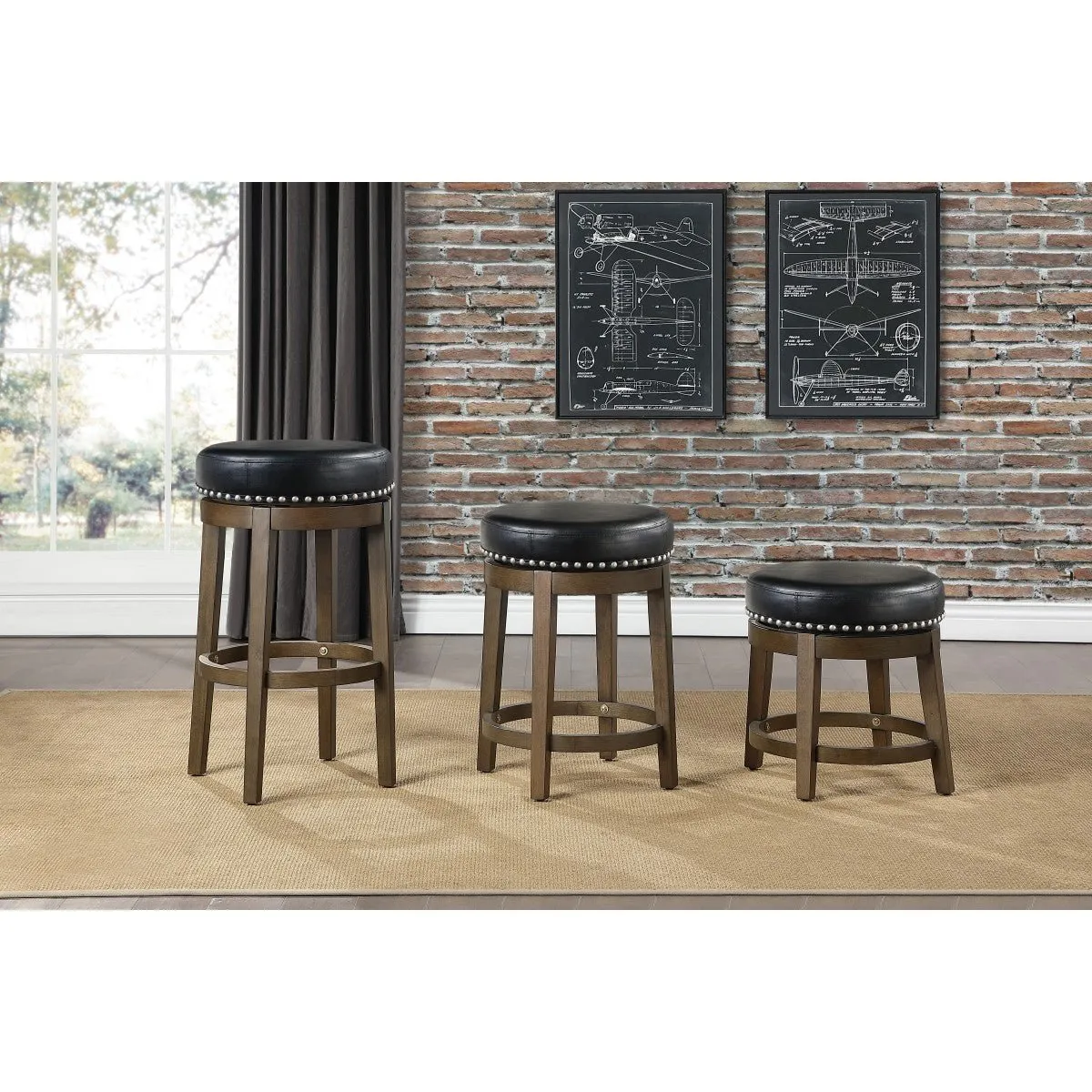 Westby Medium Round Swivel Counter Height Stool, Black - Set of 2