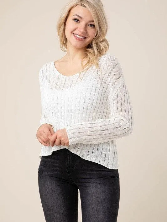 White Noise Ribbed Knit V-neck Sweater