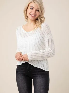 White Noise Ribbed Knit V-neck Sweater