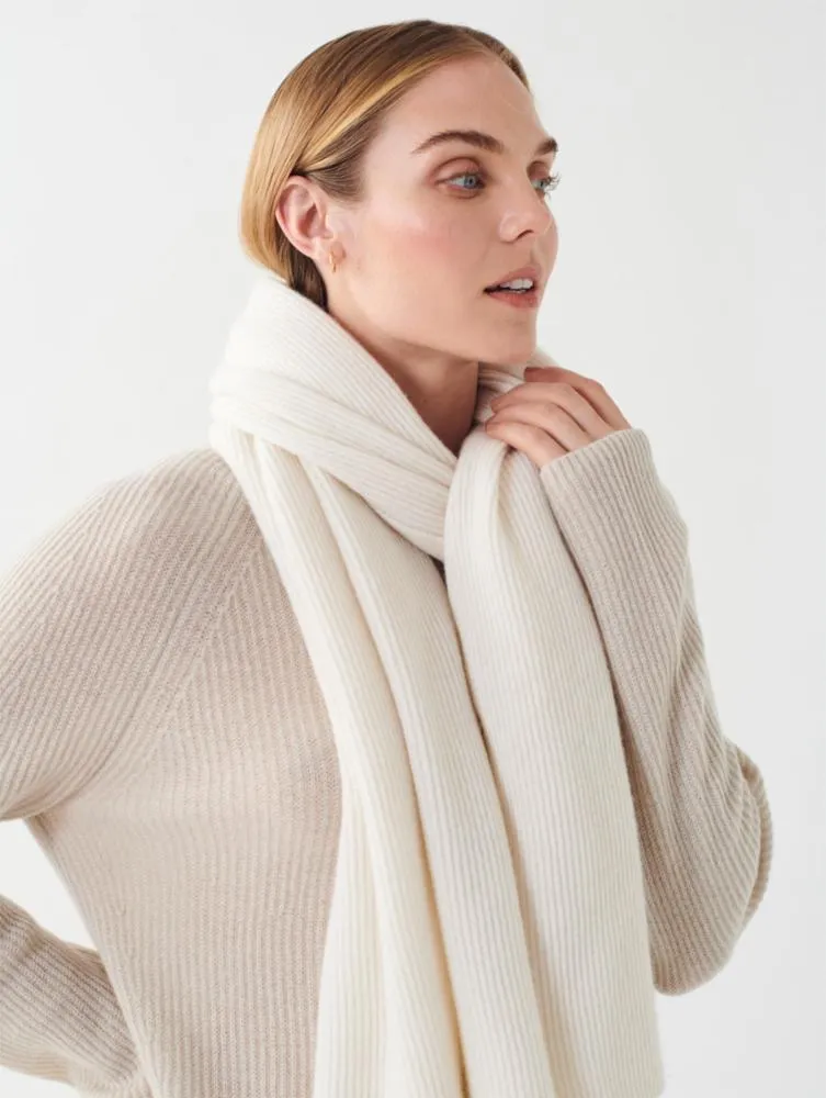 White   Warren - Cashmere Full Cardigan Scarf in Soft White