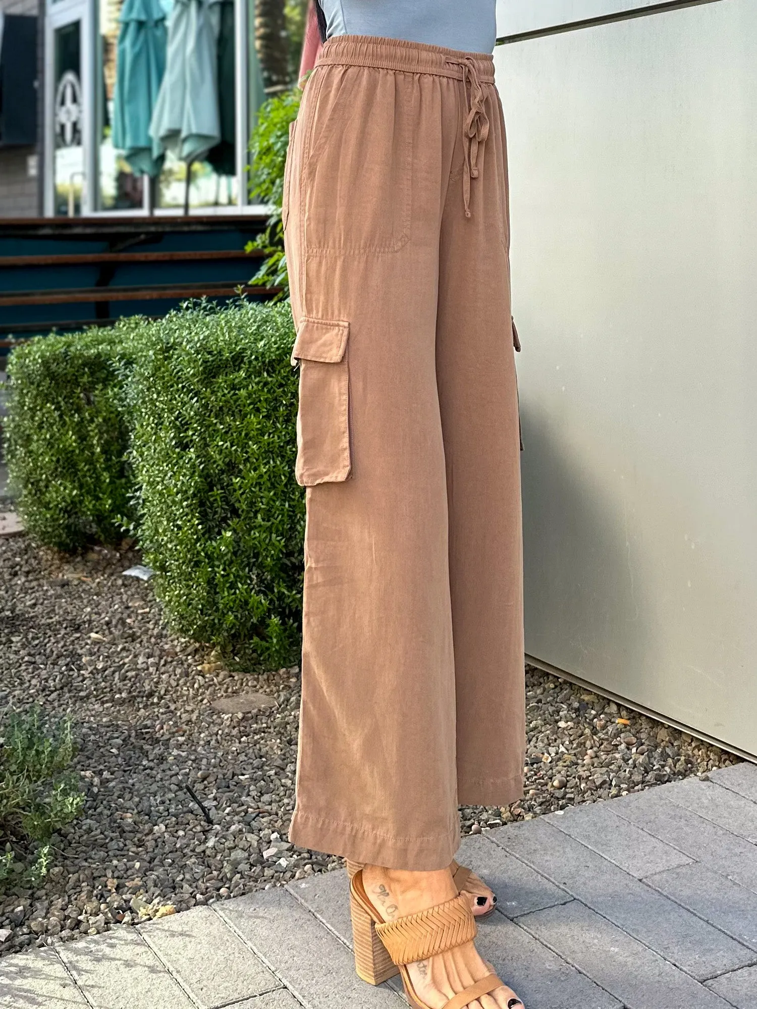 Wide Leg Drawstring Cargo Pants