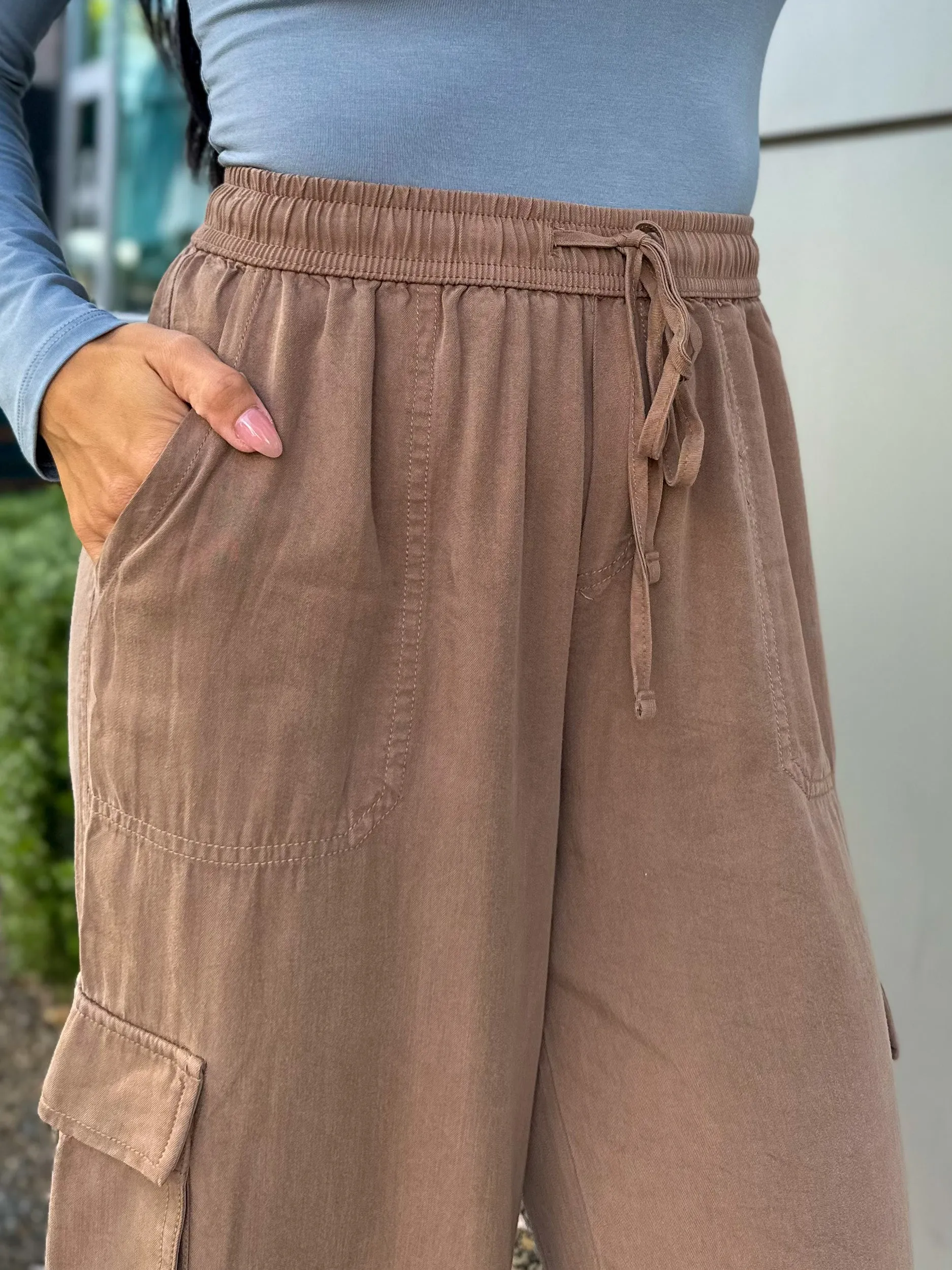 Wide Leg Drawstring Cargo Pants