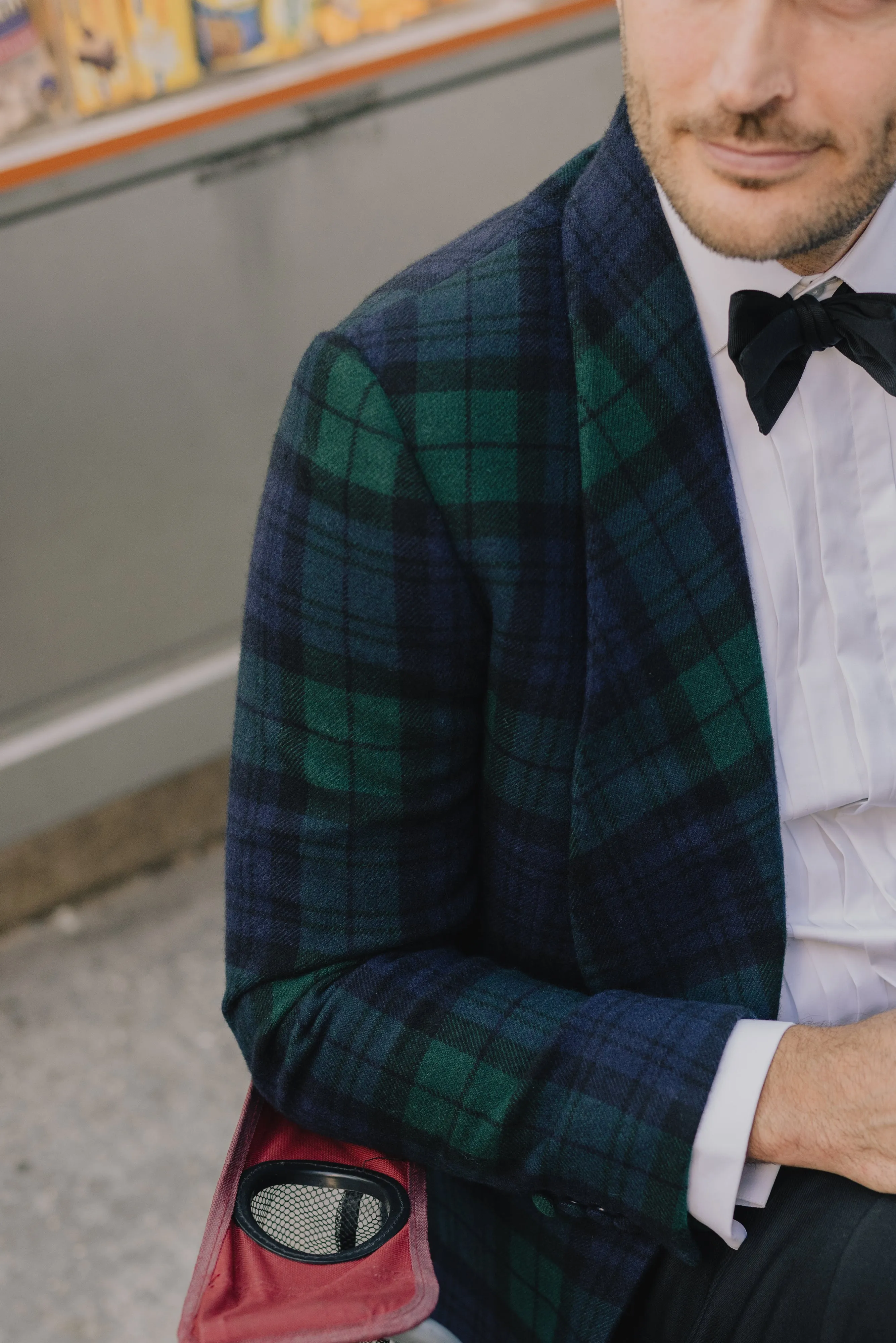 Wide Shawl Jacket in Tartan Cashmere