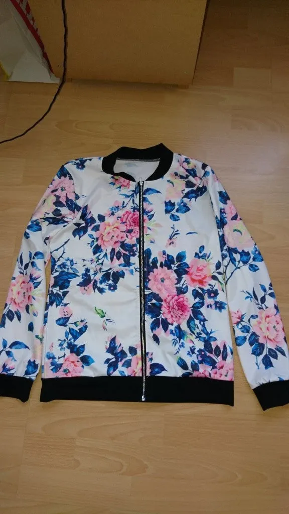 Women Biker Camo Floral Print Bomber Jacket Cool Coat