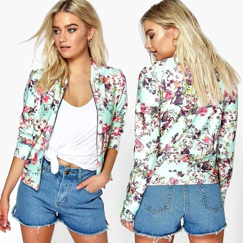 Women Biker Camo Floral Print Bomber Jacket Cool Coat