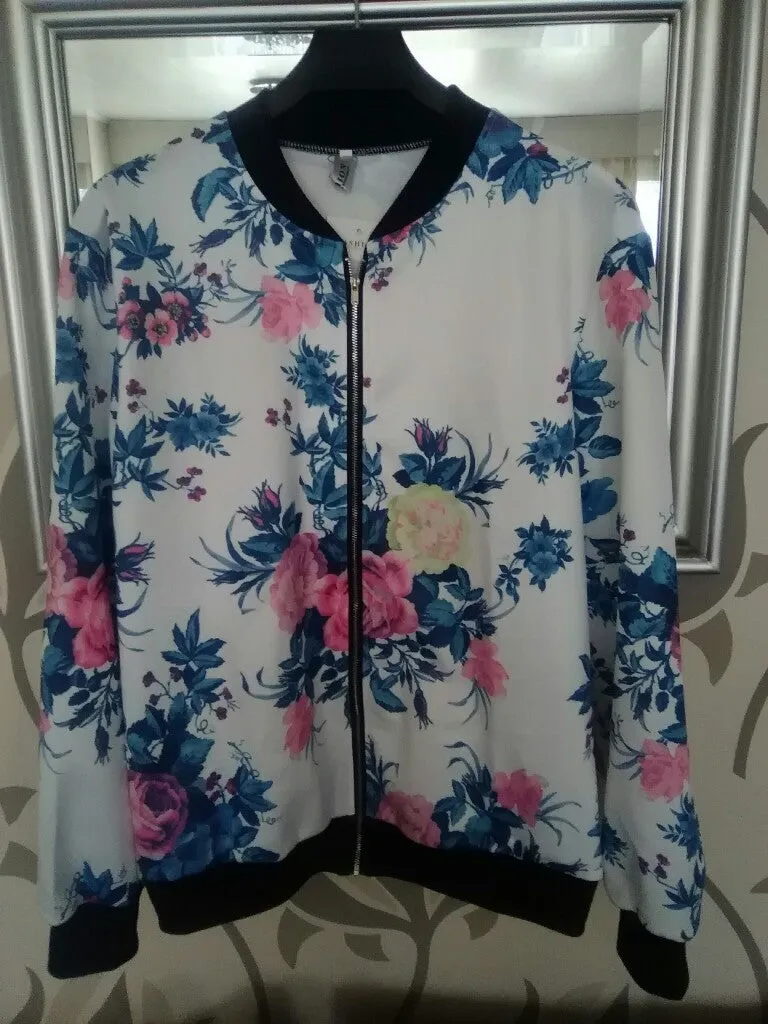 Women Biker Camo Floral Print Bomber Jacket Cool Coat