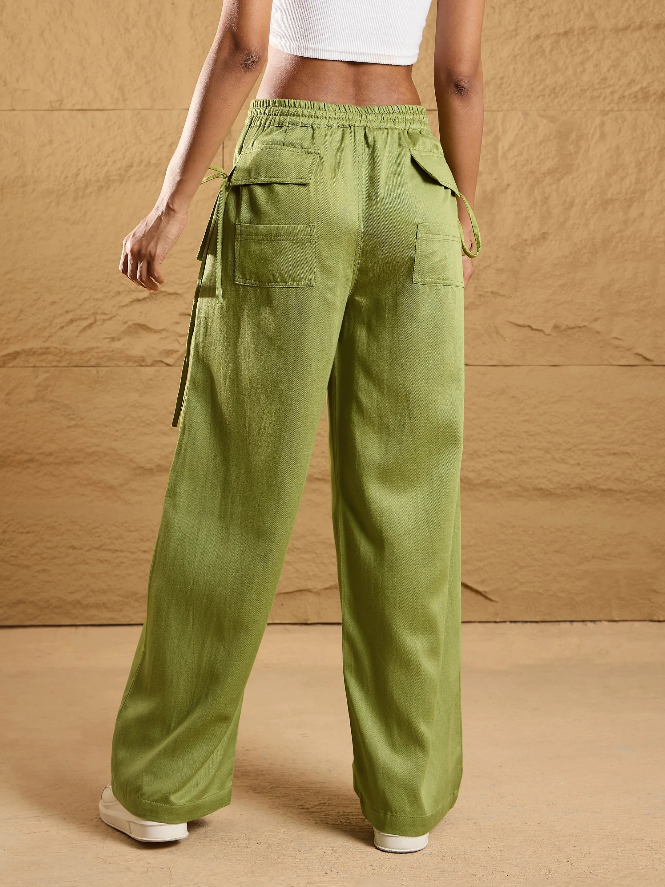 Women Olive Twill Corset Top With Cargo Pants