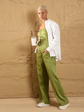 Women Olive Twill Corset Top With Cargo Pants